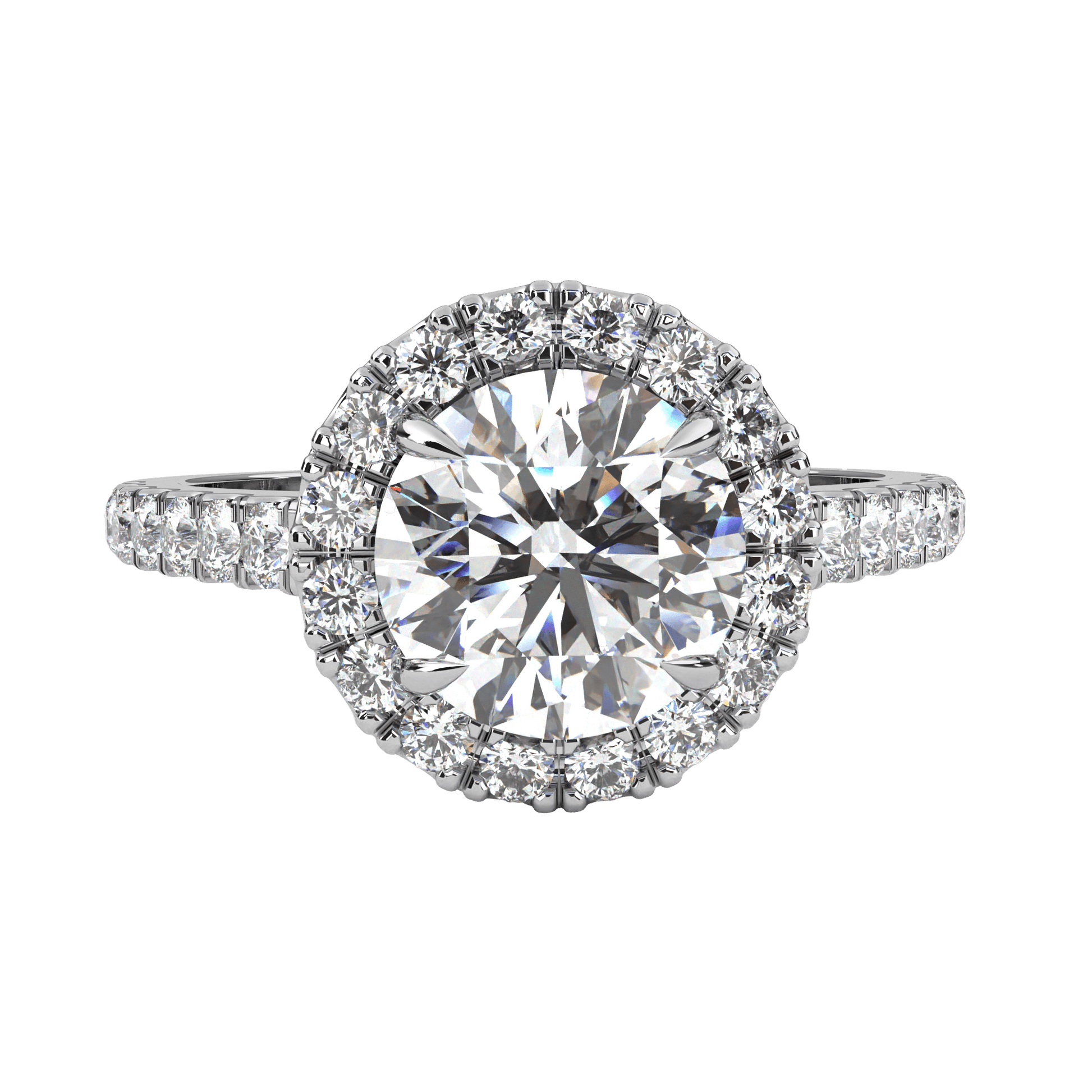 Anika — Round cut lab grown and natural diamond engagement ring — halo, cathedral — 18k white gold and platinum — Carat House