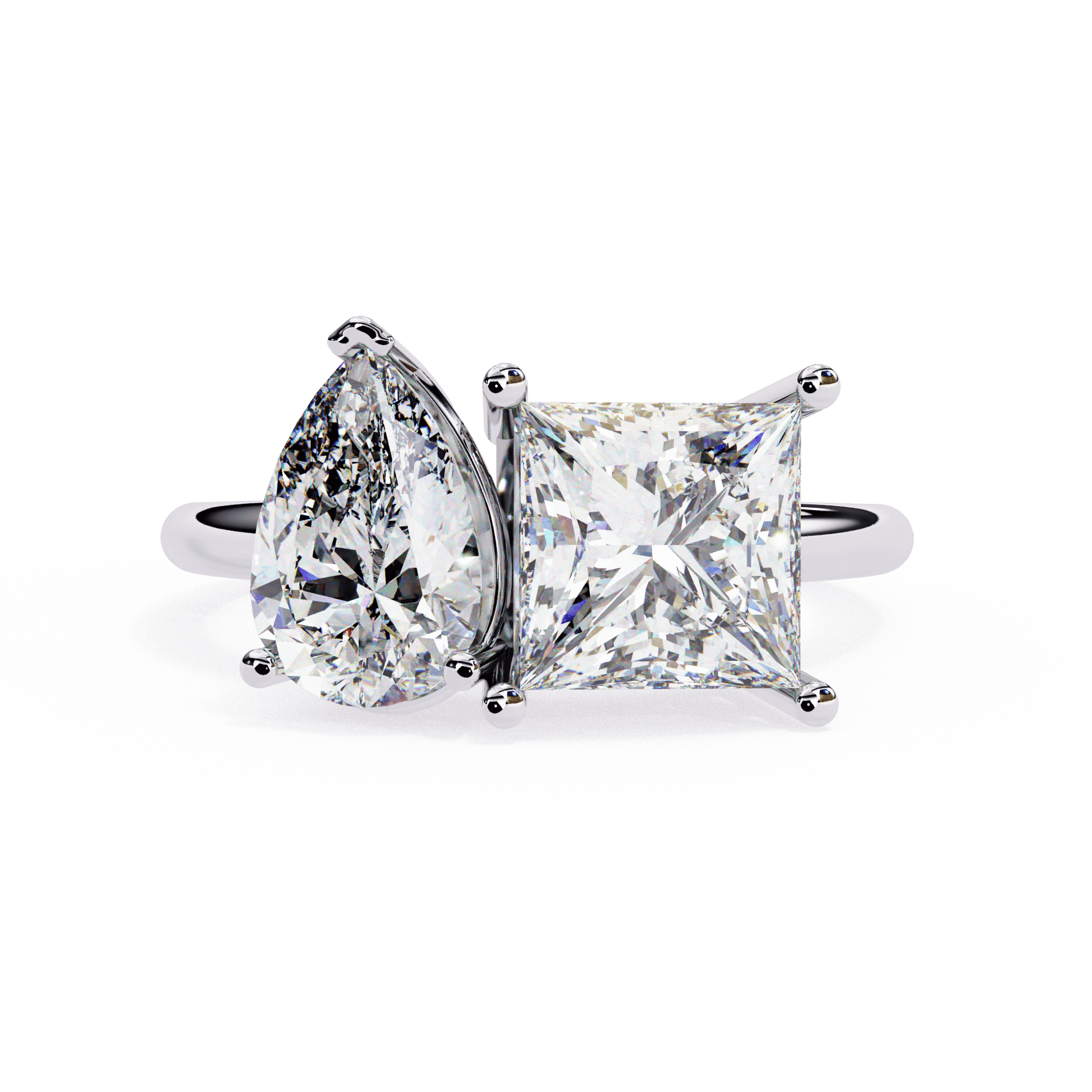 Lux — Pear and princess cut lab grown and natural diamond engagement ring — toi moi two stone — 18k white gold and platinum — Carat House