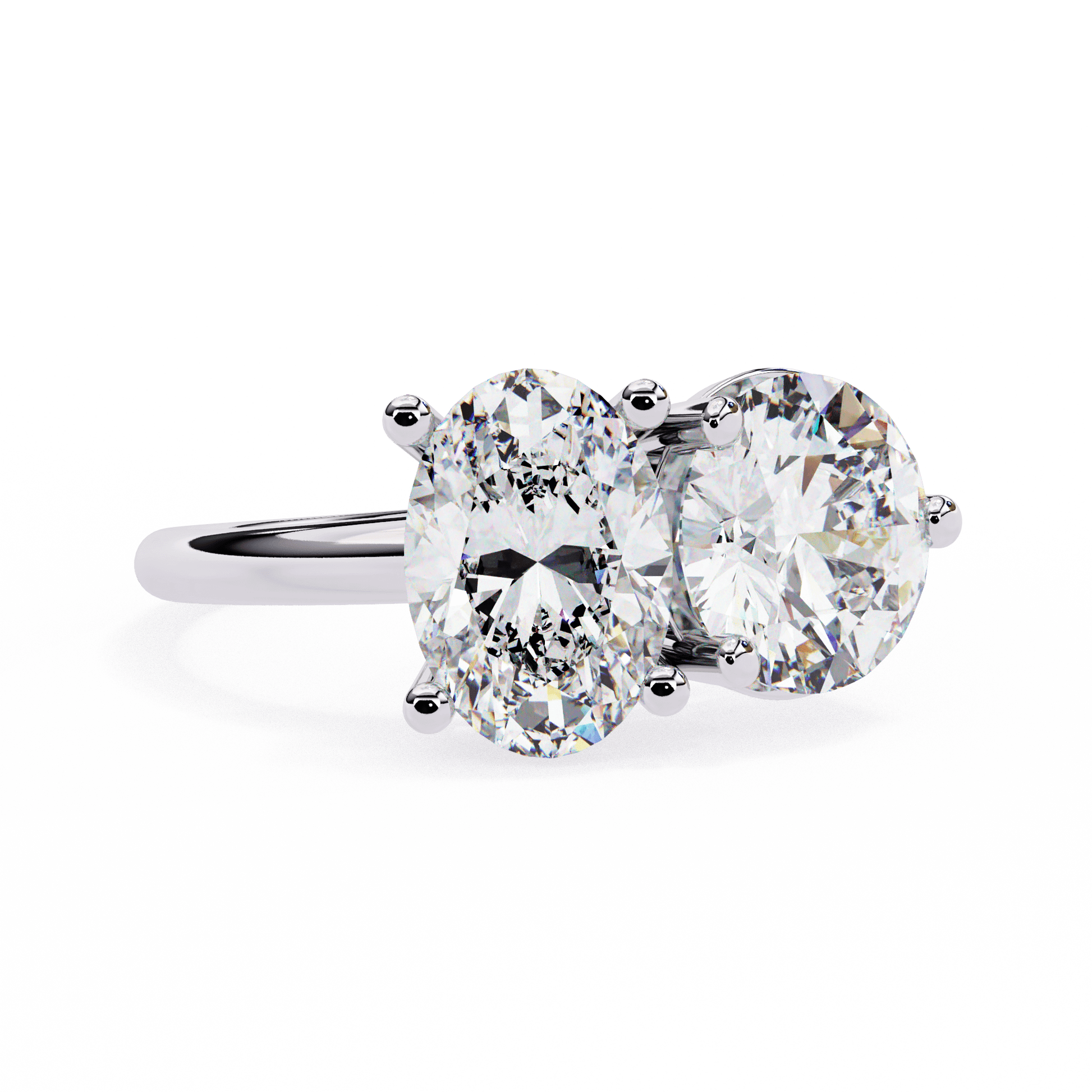 Electra — Oval and round cut lab grown and natural diamond engagement ring — toi moi two stone — 18k white gold and platinum — Carat House