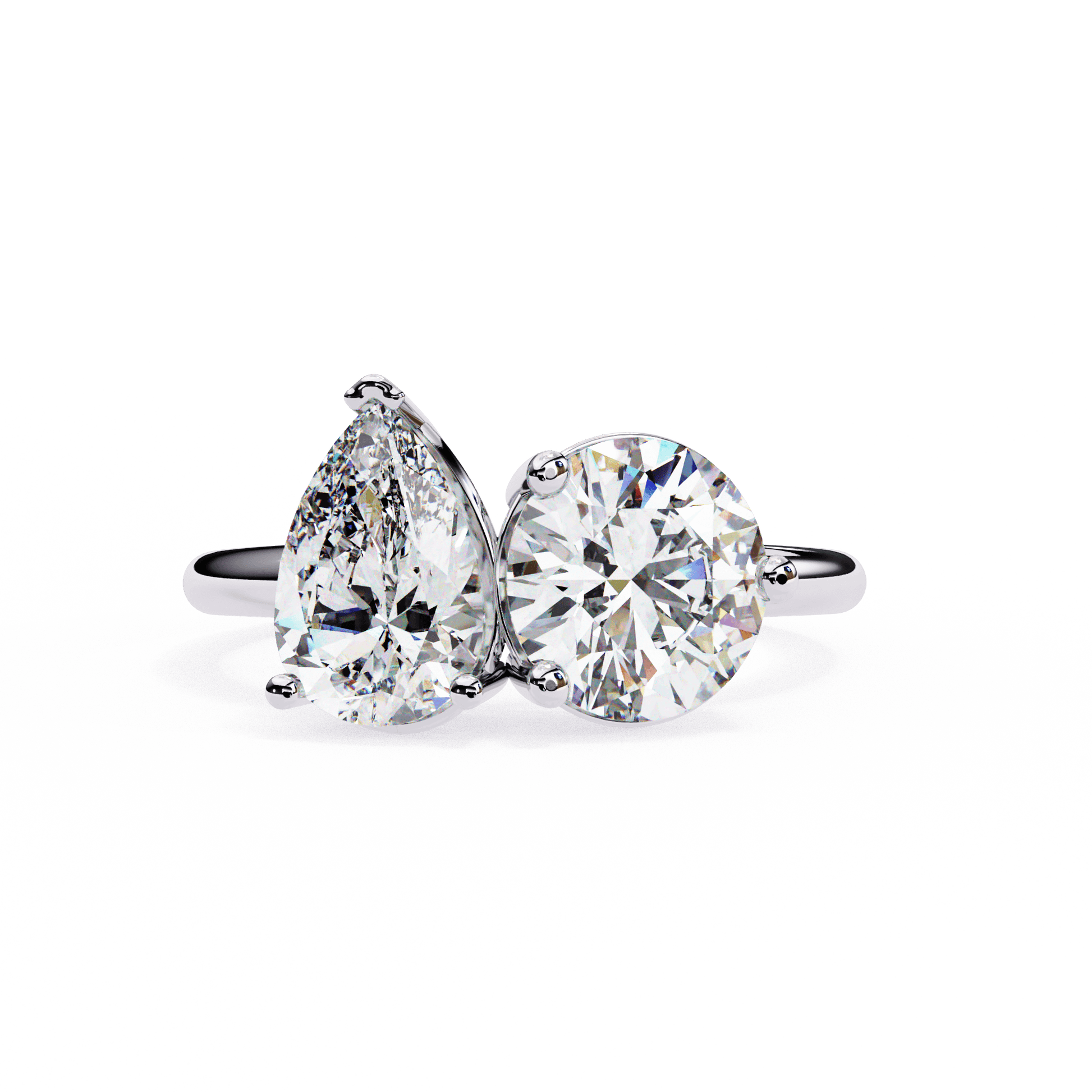 Danni — Pear and round cut lab grown and natural diamond engagement ring — toi moi two stone — 18k white gold and platinum — Carat House