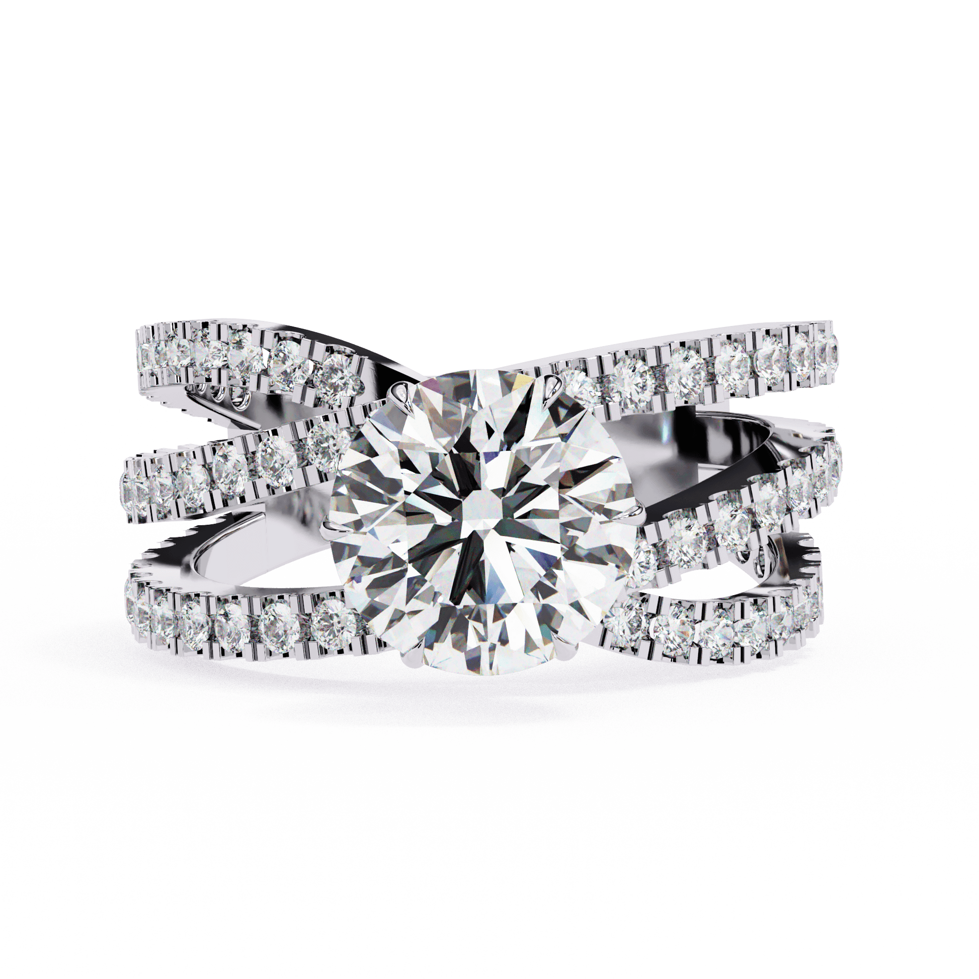 Tempest — Round cut lab grown and natural diamond engagement ring — split shank, twisted — 18k white gold and platinum — Carat House