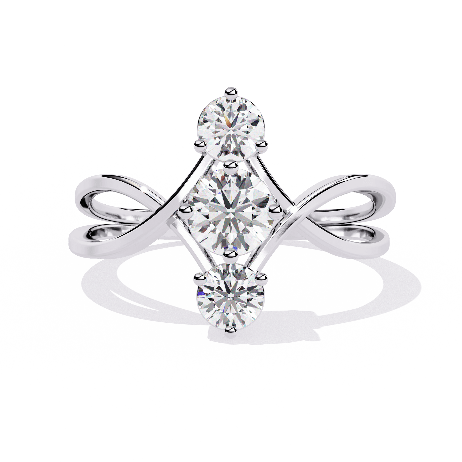Danica- Three-Stone Round Diamond Bypass Ring — diamond stacking ring — bypass — lab grown diamond — 18k white gold — Carat House