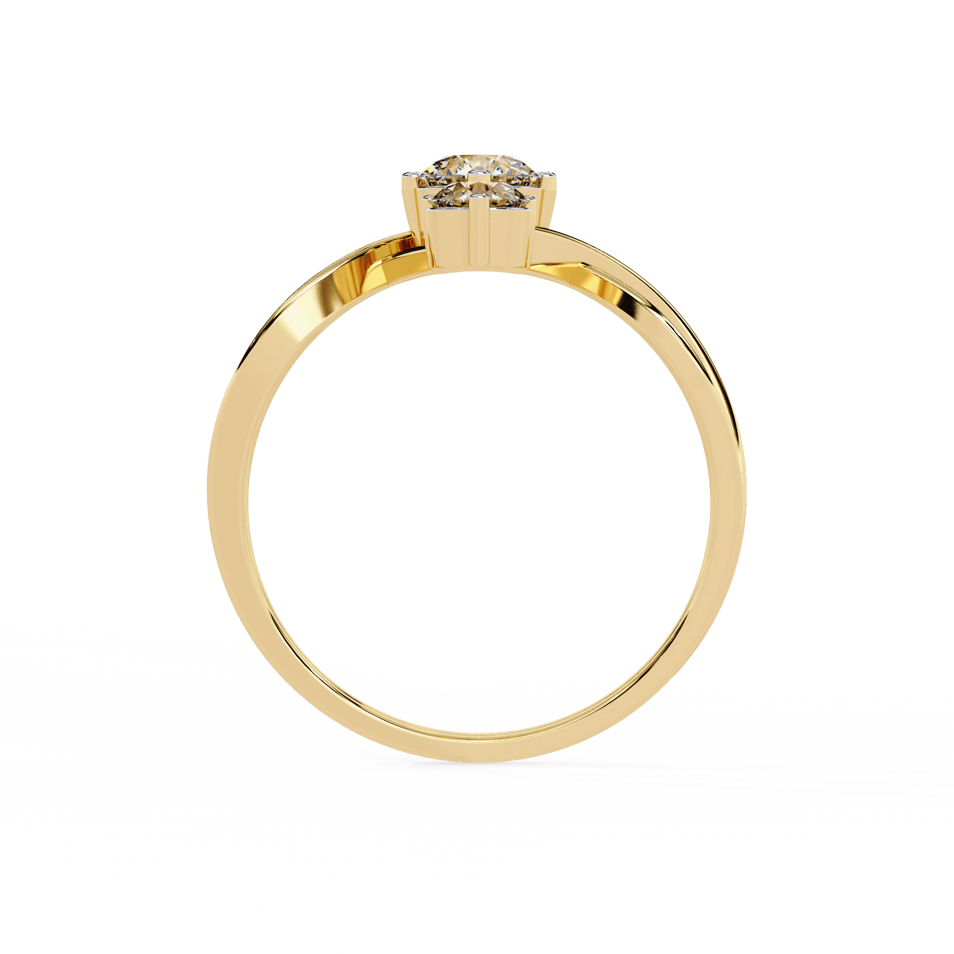 Three-stone round diamond bypass ring by Carat House Dubai, showcasing sparkling diamonds and elegant design.