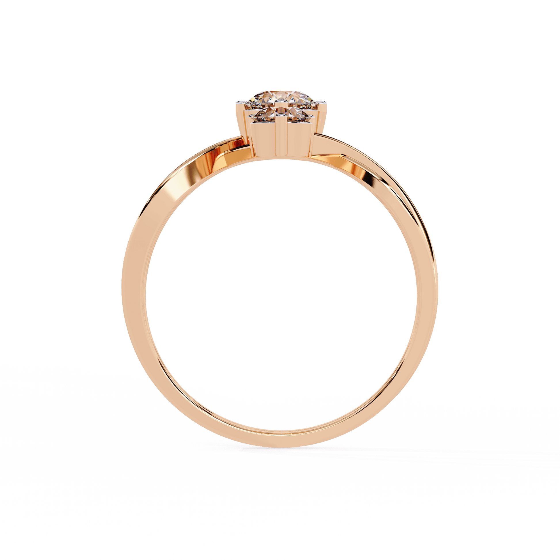 Three-stone round diamond bypass ring by Carat House Dubai, showcasing sparkling diamonds and elegant design.
