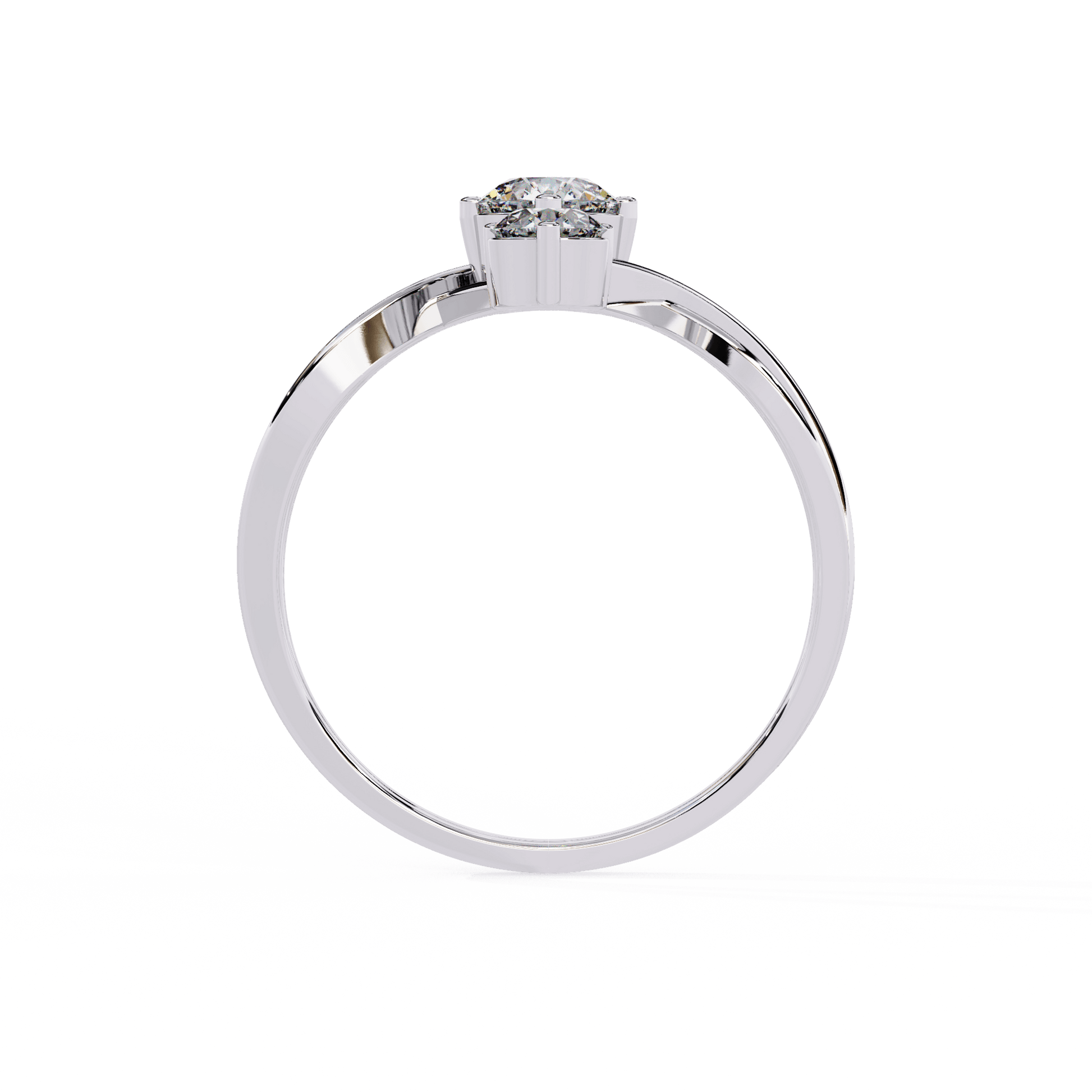 Danica three-stone round diamond bypass ring by Carat House Dubai featuring sparkling diamonds and a sleek gold band.