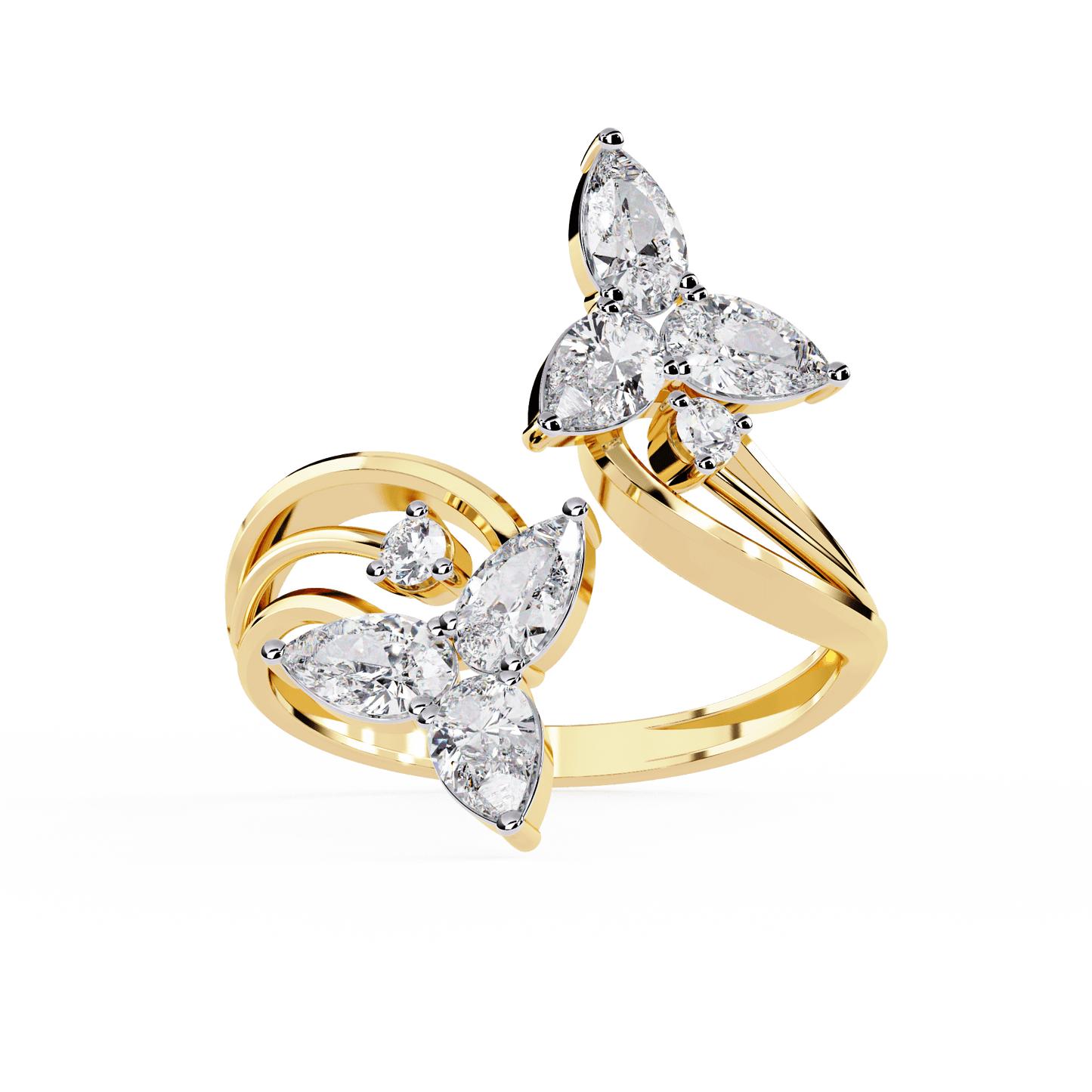 Alora- Floral Diamond Ring with Pear Stones and Split Band