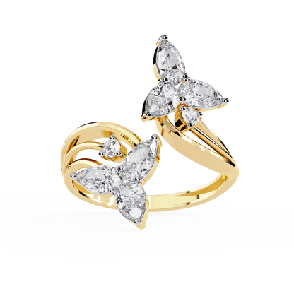 Alora- Floral Diamond Ring with Pear Stones and Split Band