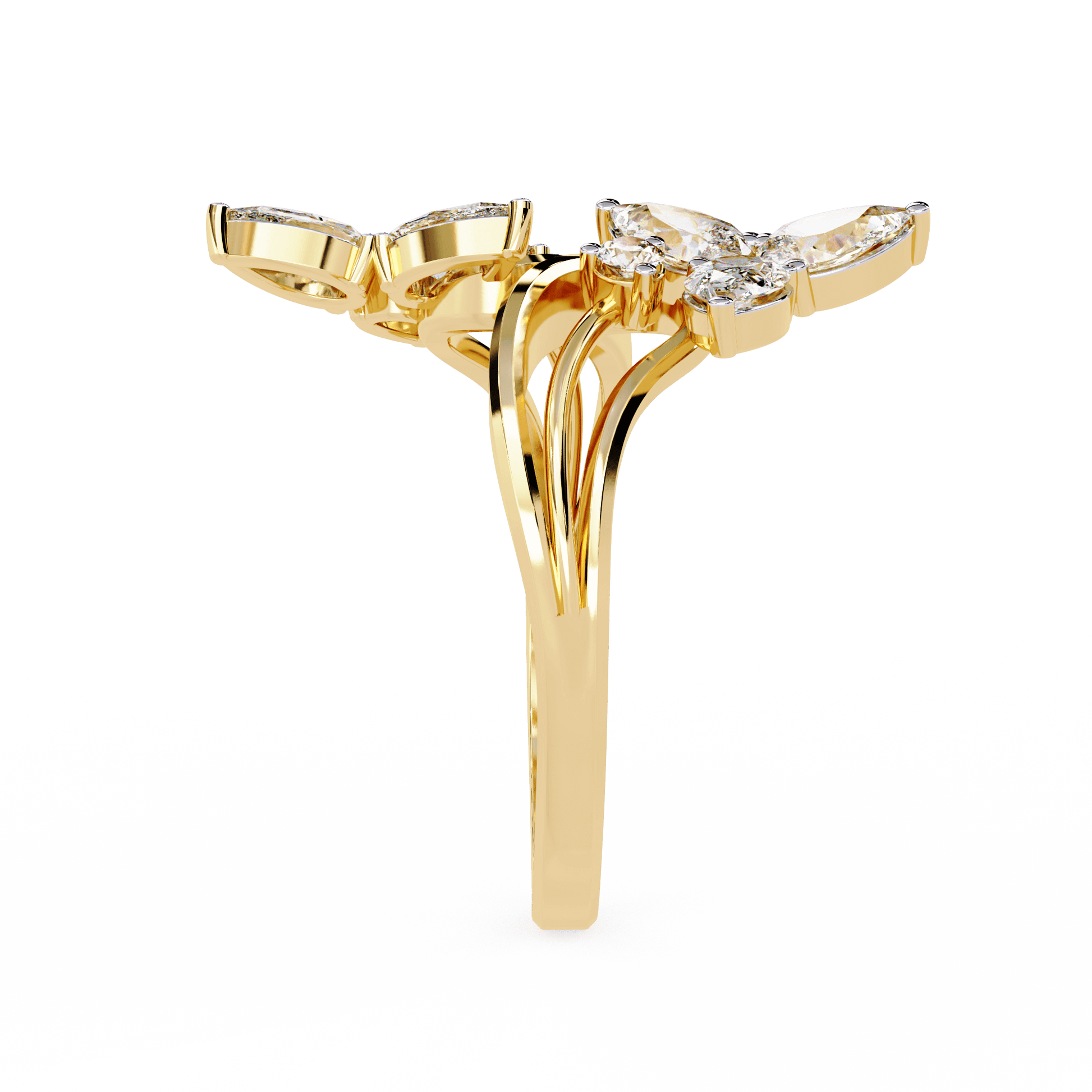 Alora floral diamond ring by Carat House Dubai featuring pear-shaped stones and a split band design.