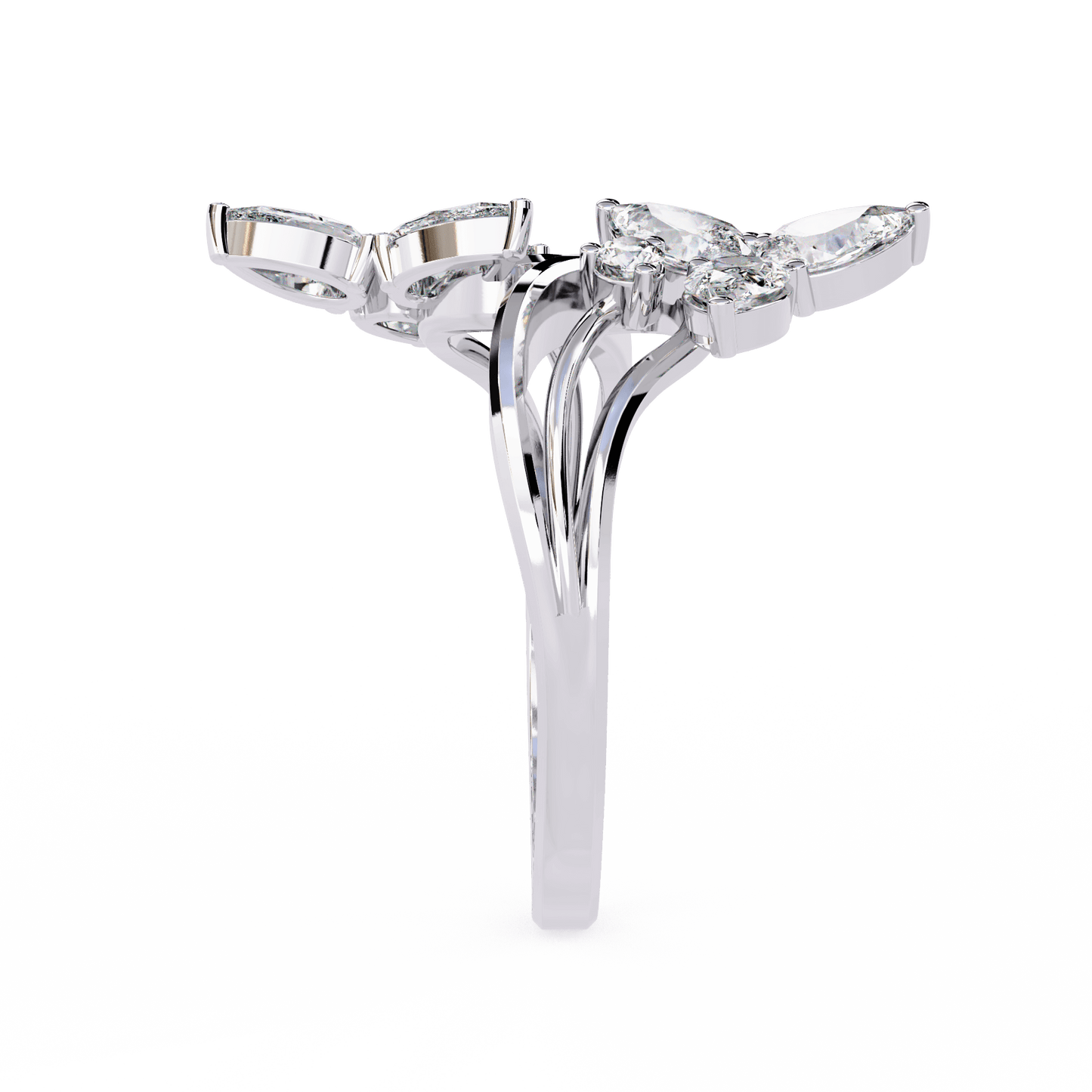 Alora- Floral Diamond Ring with Pear Stones and Split Band