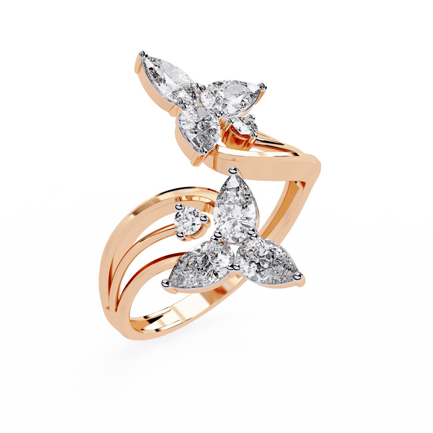 Alora- Floral Diamond Ring with Pear Stones and Split Band