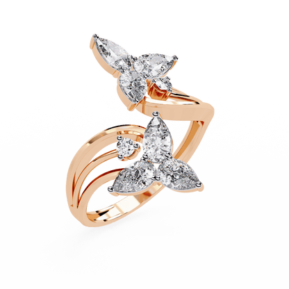 Alora- Floral Diamond Ring with Pear Stones and Split Band