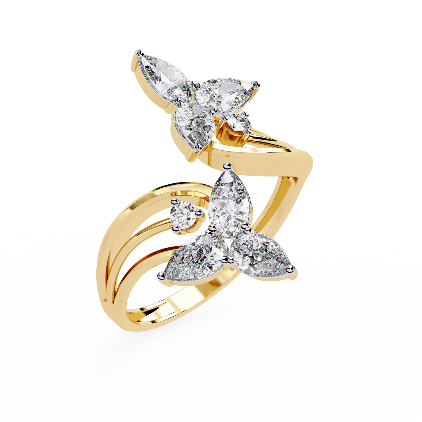 Alora- Floral Diamond Ring with Pear Stones and Split Band