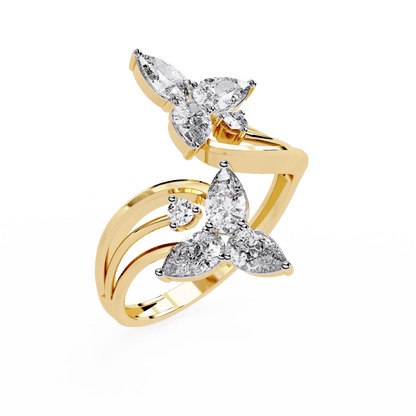Alora- Floral Diamond Ring with Pear Stones and Split Band