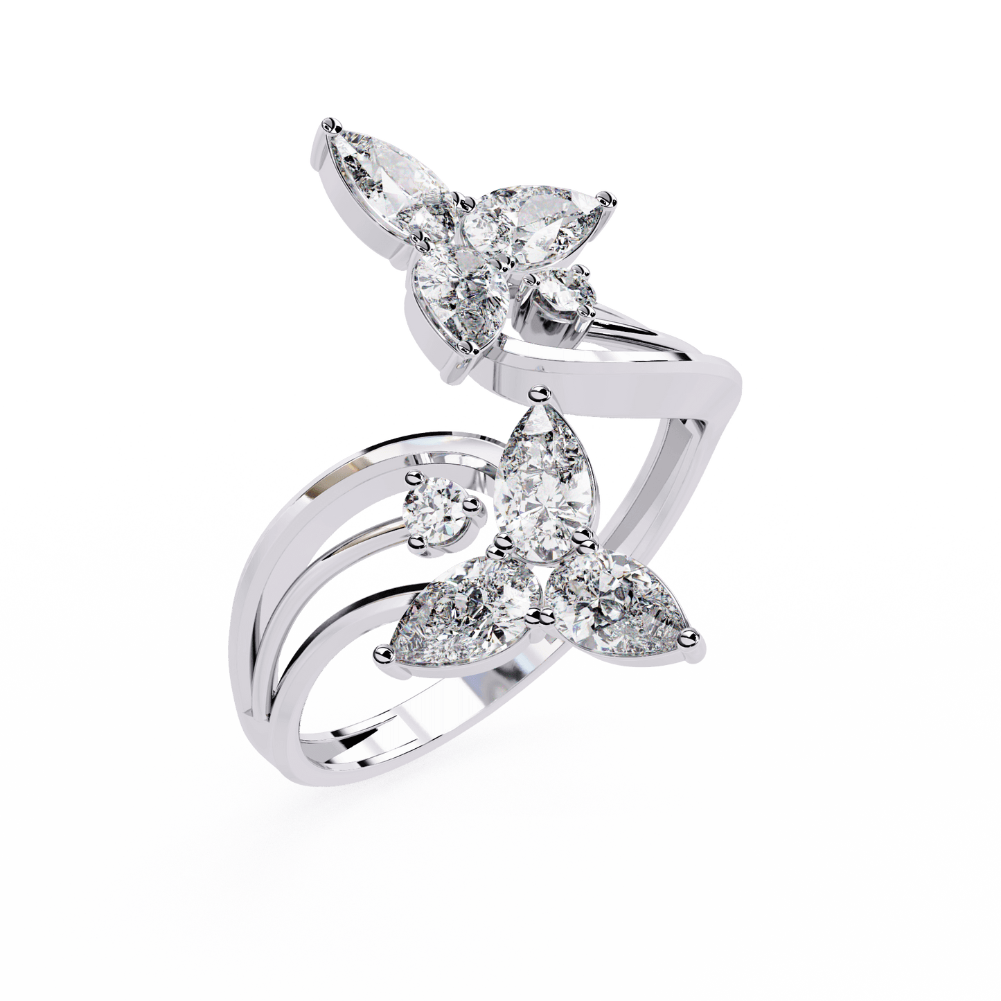 Alora- Floral Diamond Ring with Pear Stones and Split Band