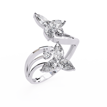 Alora- Floral Diamond Ring with Pear Stones and Split Band