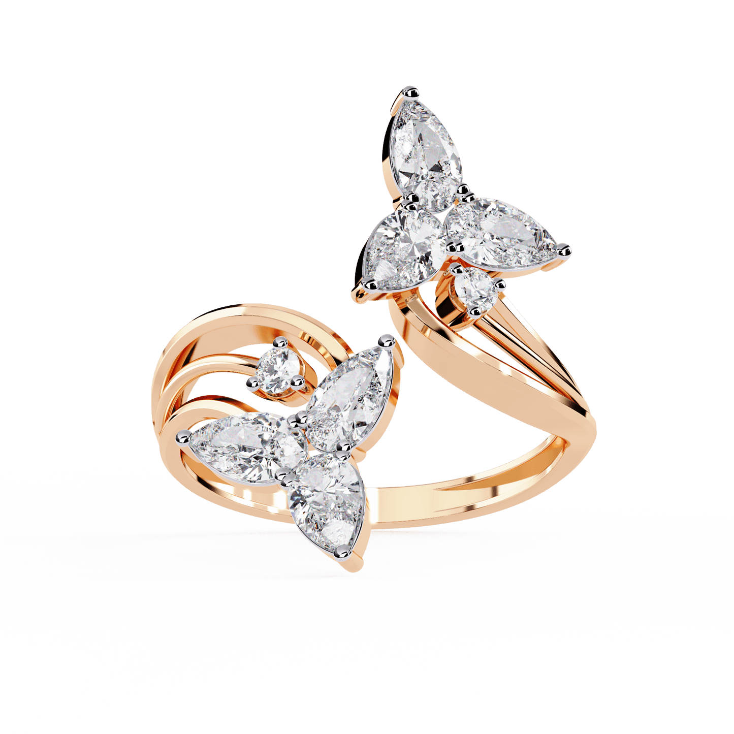 Alora- Floral Diamond Ring with Pear Stones and Split Band