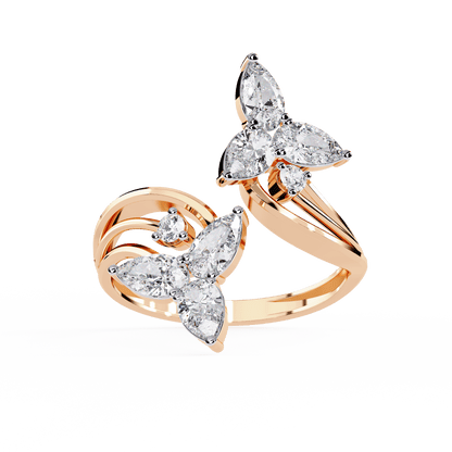 Alora- Floral Diamond Ring with Pear Stones and Split Band
