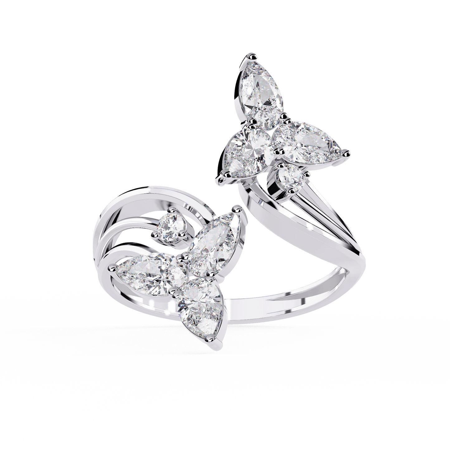 Alora- Floral Diamond Ring with Pear Stones and Split Band