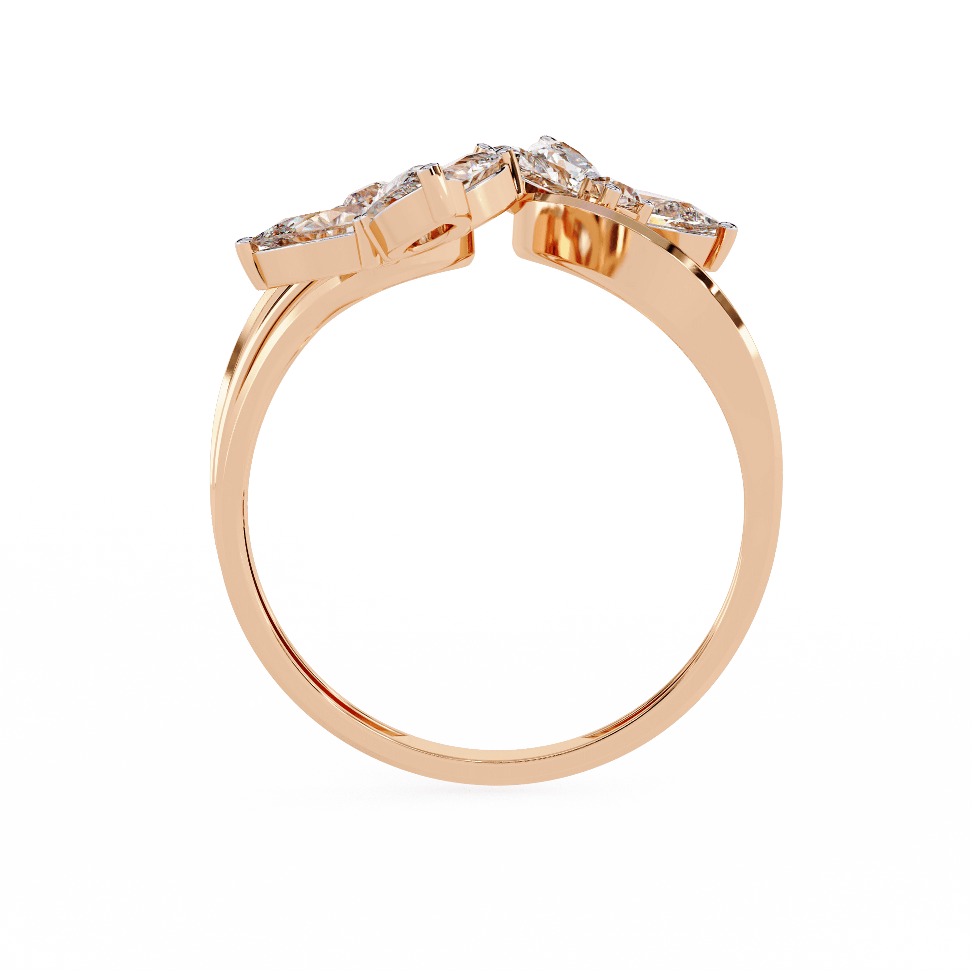 Alora floral diamond ring with pear-shaped stones and split band by Carat House Dubai, showcasing intricate floral design and sparkling gems.