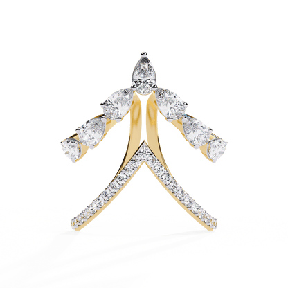Ivara- Modern Diamond Ring with Open Arrow Silhouette and Pear Stones — diamond stacking ring — pavé — lab grown diamond — 18k yellow gold — Carat House