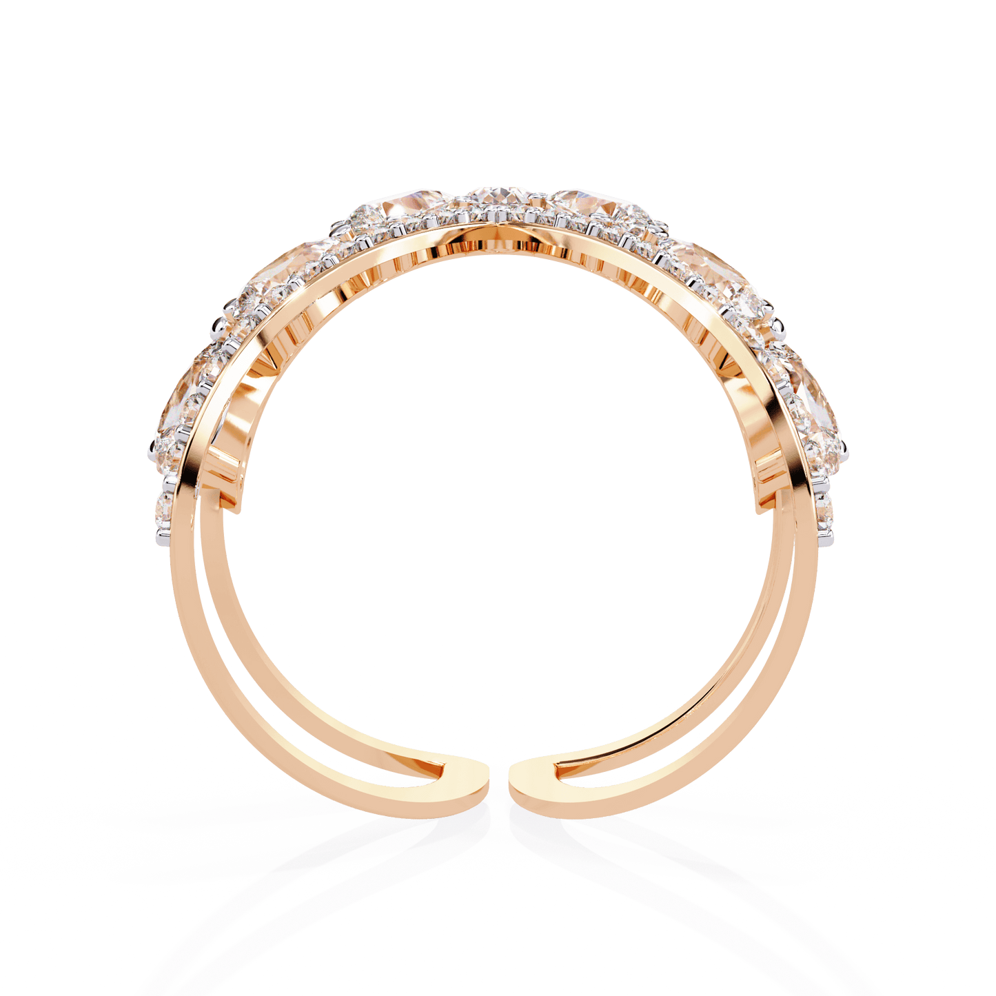 Modern diamond ring featuring open arrow silhouette and pear-shaped stones by Carat House Dubai.