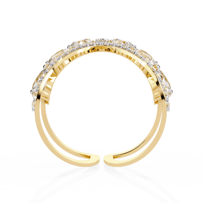 Modern diamond ring by Carat House Dubai featuring an open arrow silhouette and pear-shaped stones.
