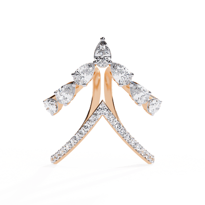Ivara- Modern Diamond Ring with Open Arrow Silhouette and Pear Stones — diamond stacking ring — pavé — lab grown diamond — 18k rose gold — Carat House