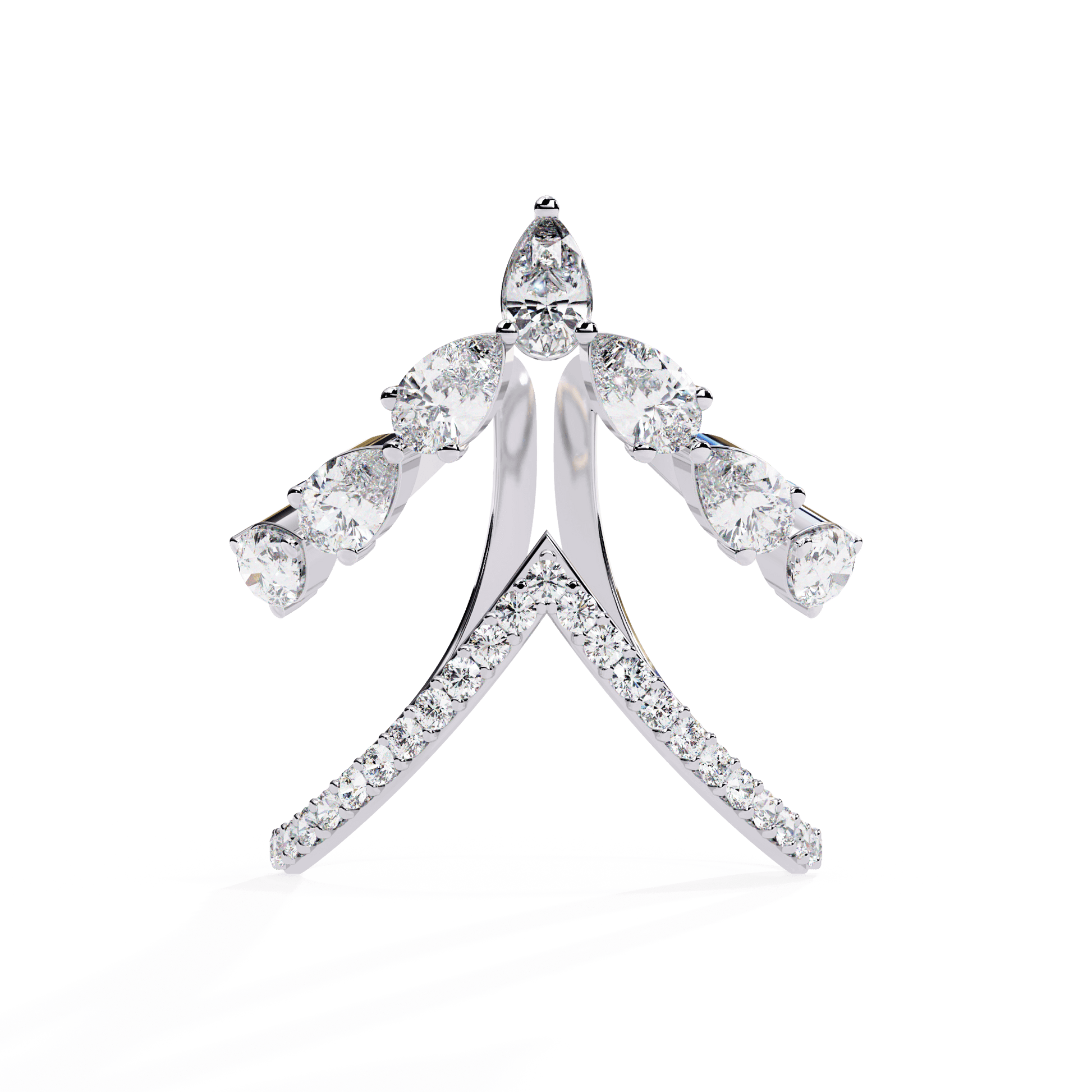 Ivara- Modern Diamond Ring with Open Arrow Silhouette and Pear Stones — diamond stacking ring — pavé — lab grown diamond — 18k white gold — Carat House