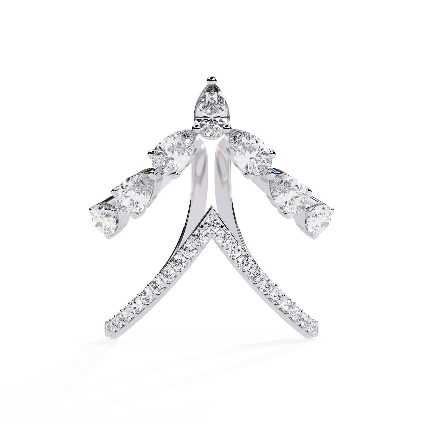 Ivara- Modern Diamond Ring with Open Arrow Silhouette and Pear Stones — diamond stacking ring — pavé — lab grown diamond — 18k white gold — Carat House