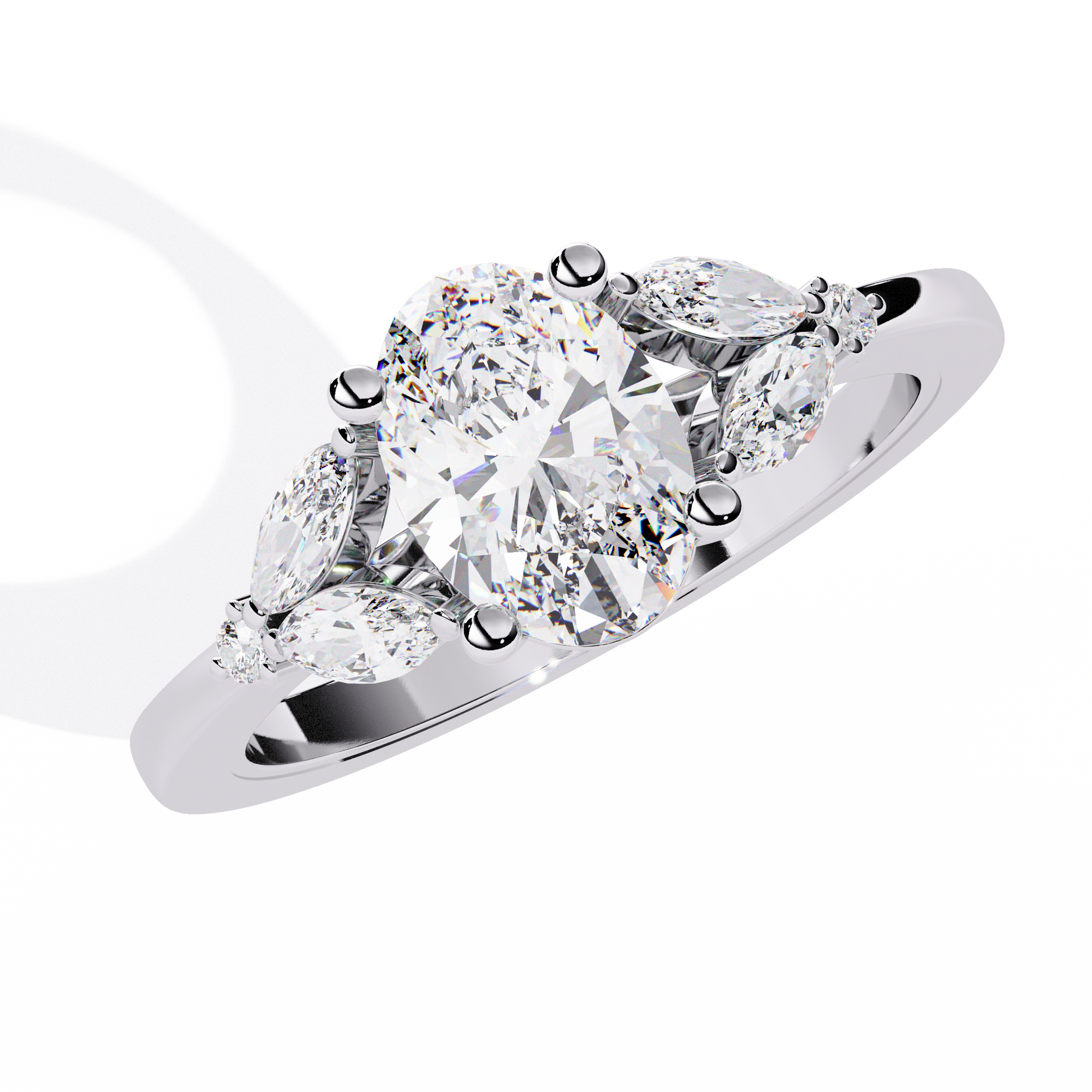 Petal — Oval cut lab grown and natural diamond engagement ring — cathedral, side stones — Carat House
