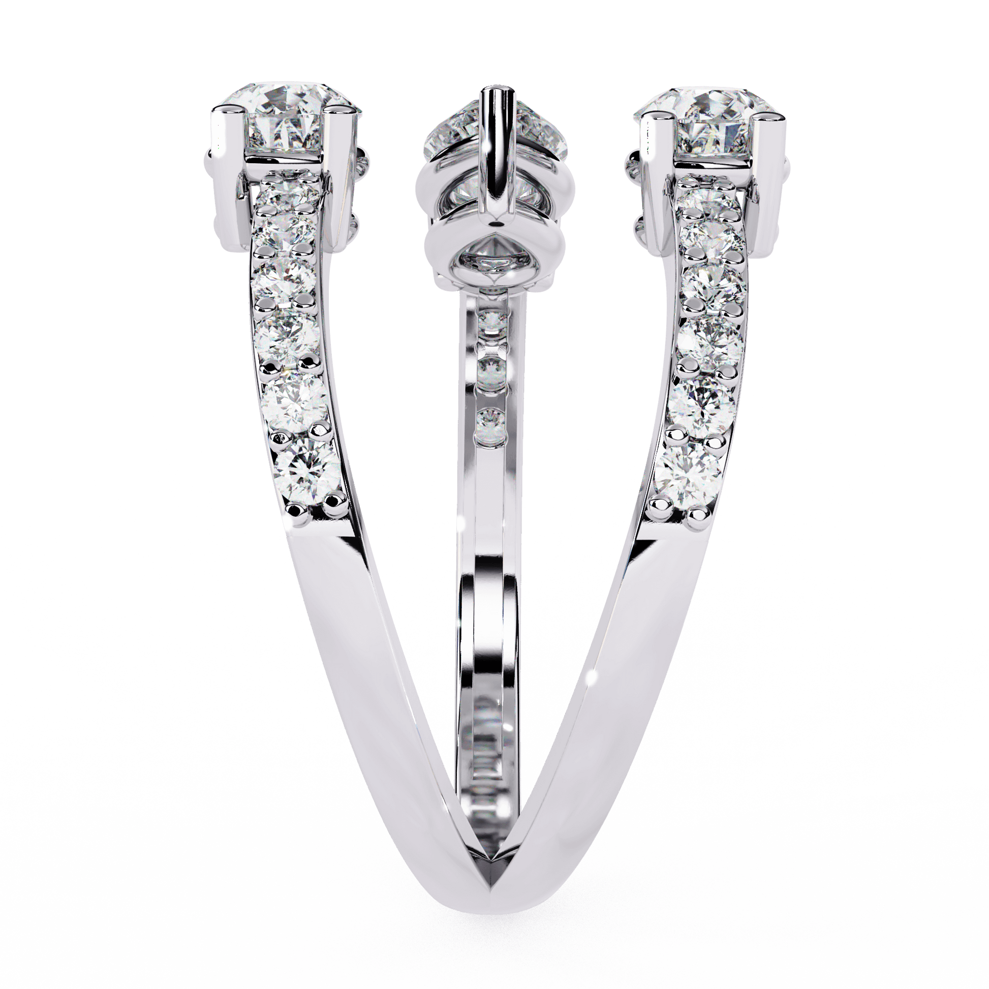 Medusa split band ring by Carat House Dubai featuring pear-cut diamonds and pavé accents, showcasing intricate design and sparkling gemstones.