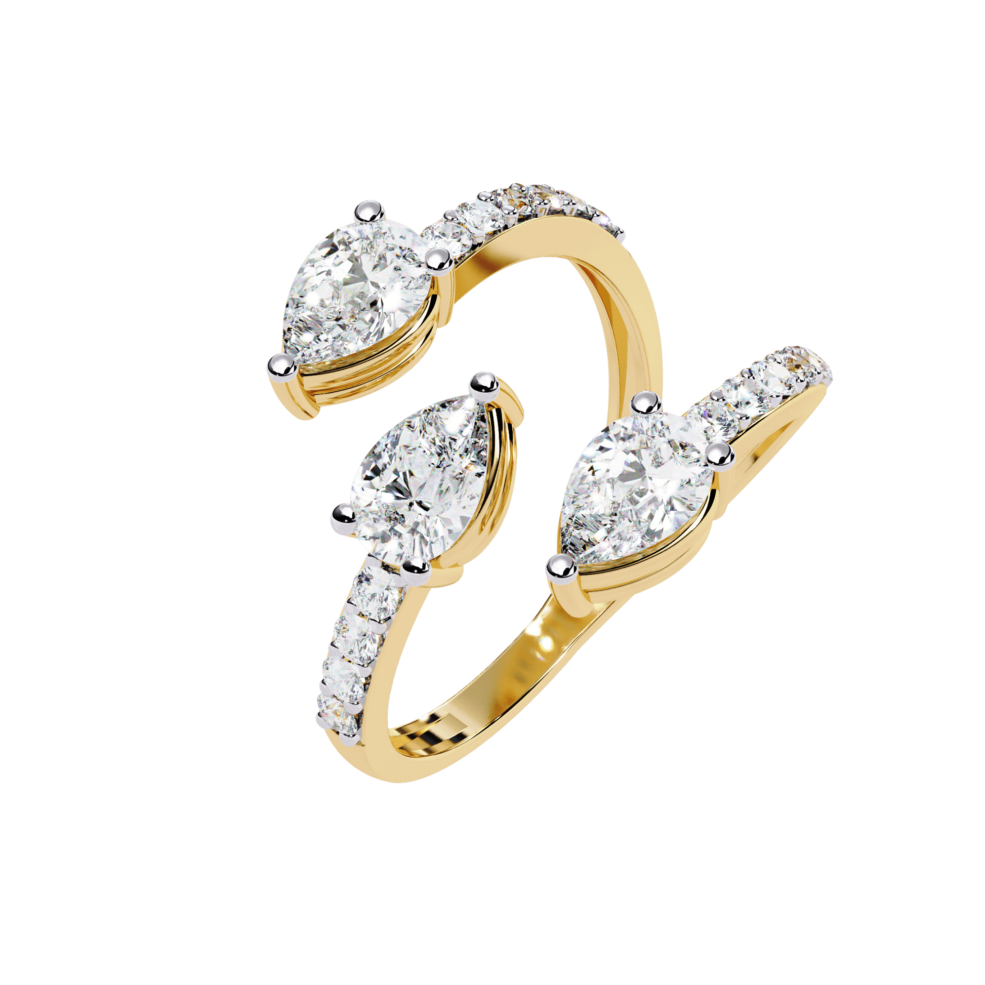 Medusa split band ring by Carat House Dubai with pear-cut diamonds and pavé accents, showcasing intricate jewelry craftsmanship.