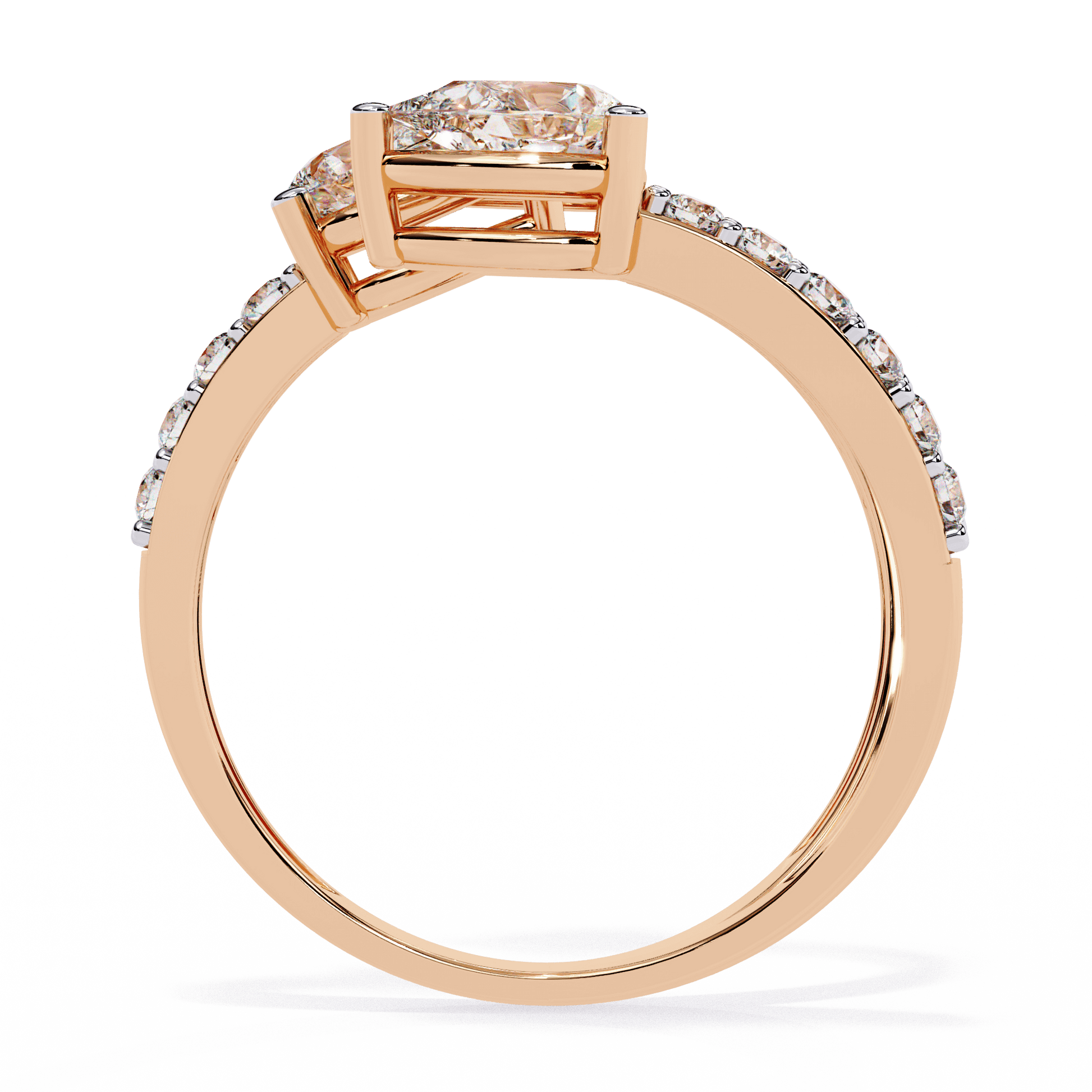Medusa split band ring by Carat House Dubai featuring pear-cut diamonds and pavé accents on a sleek gold band.