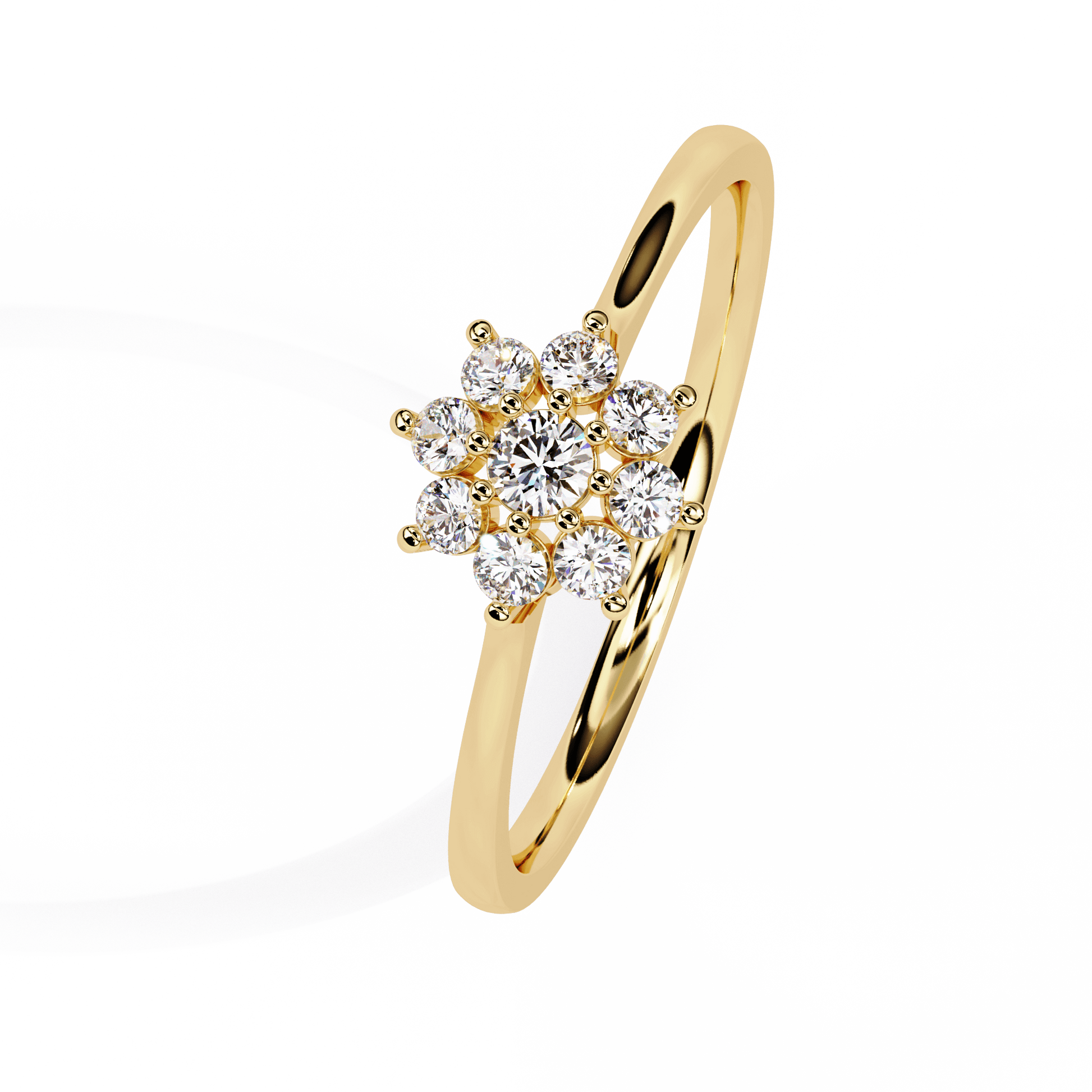 Dawn diamond floral cluster ring by Carat House Dubai featuring a sparkling diamond flower design on a silver band.