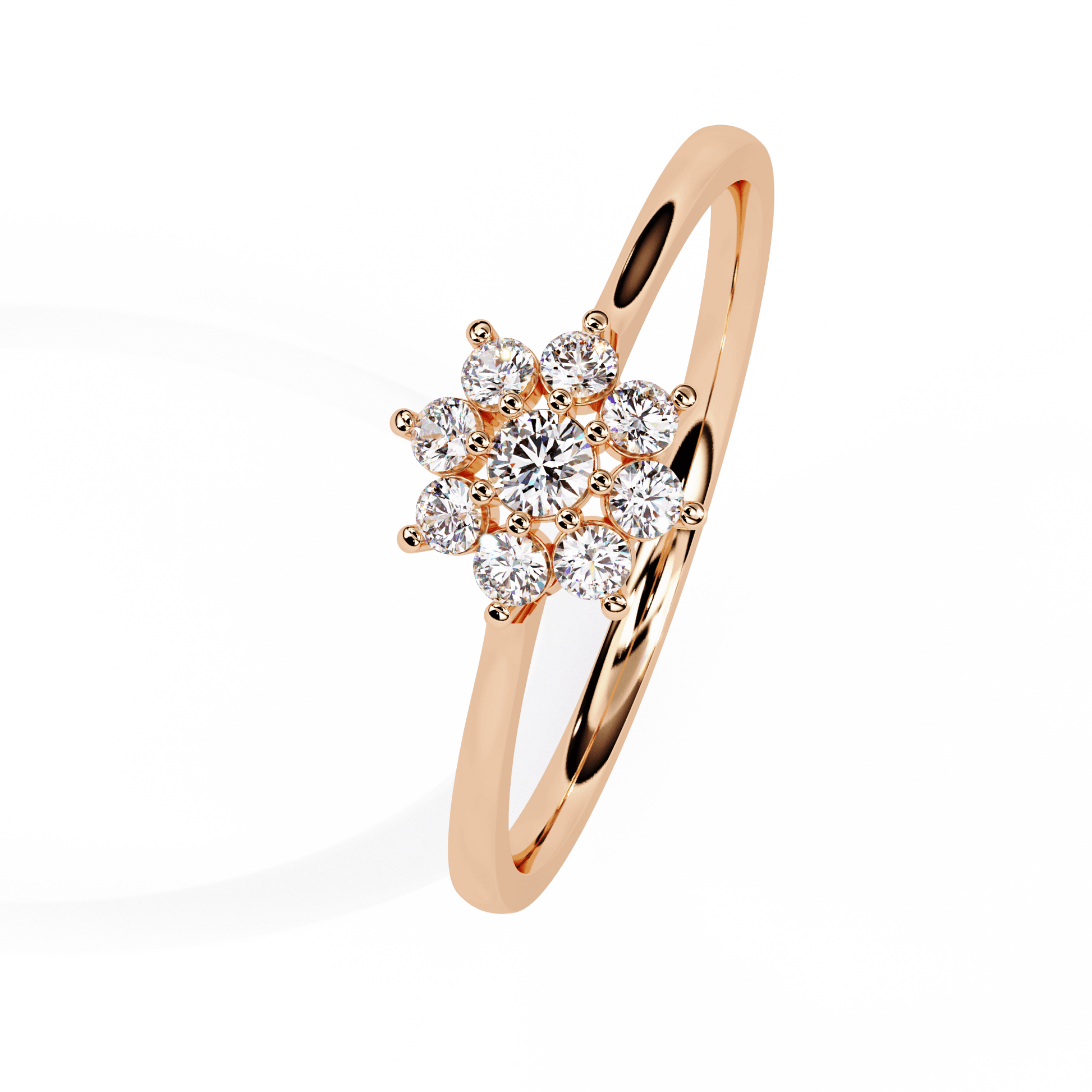 Dawn diamond floral cluster ring by Carat House Dubai featuring a sparkling diamond flower design on a sleek band