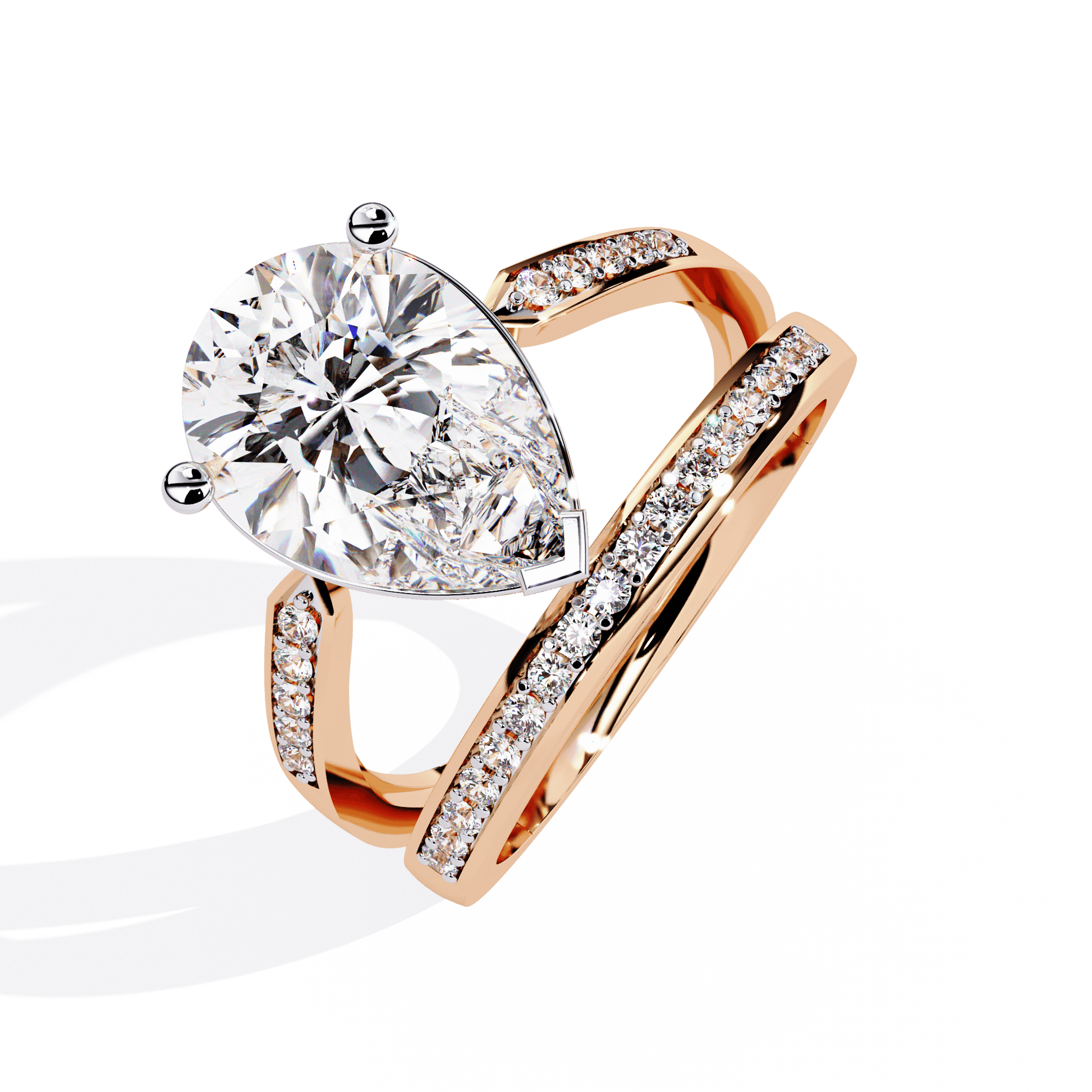 Aziza — Pear cut lab grown and natural diamond engagement ring — split shank — Carat House