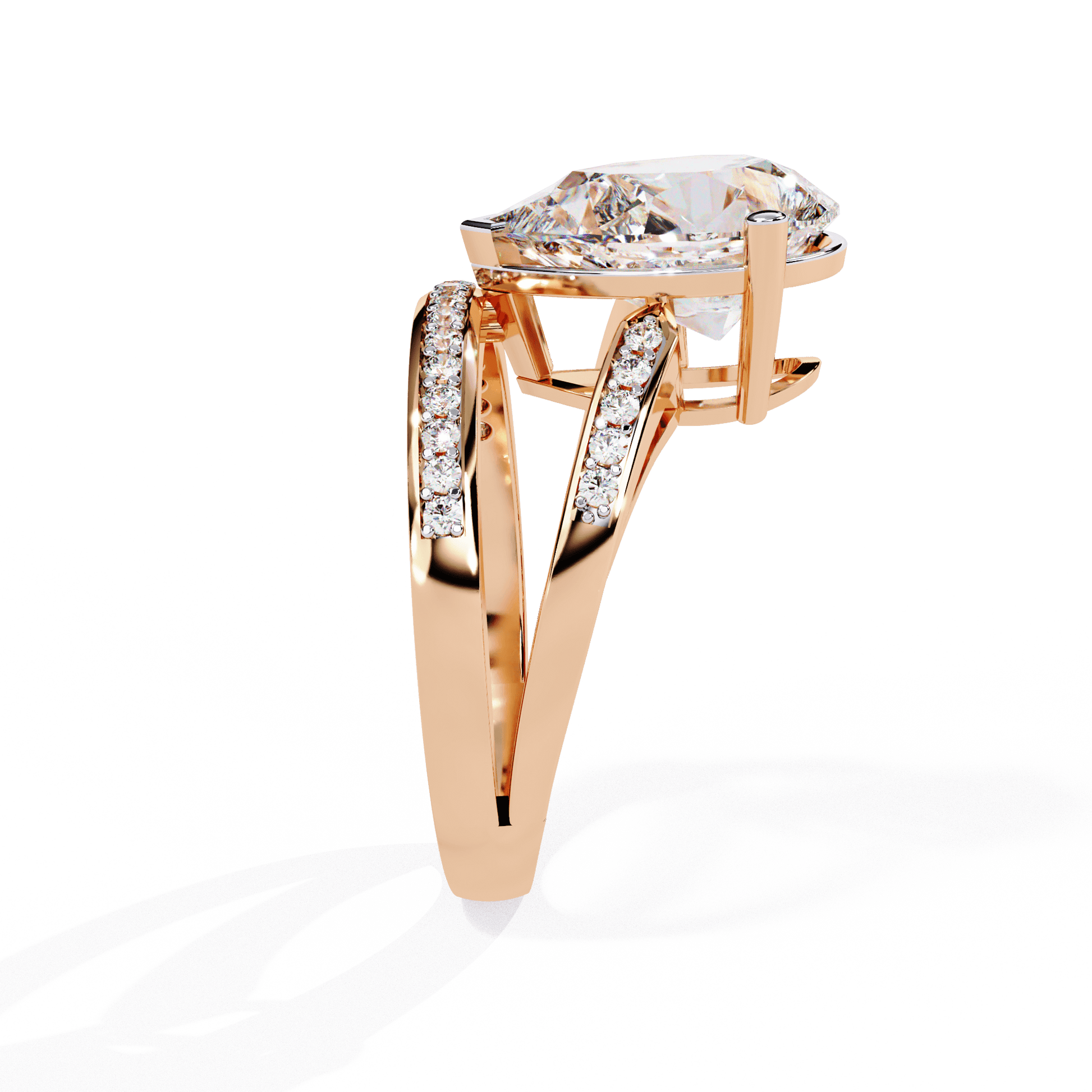 Aziza — Pear cut lab grown and natural diamond engagement ring — split shank — Carat House