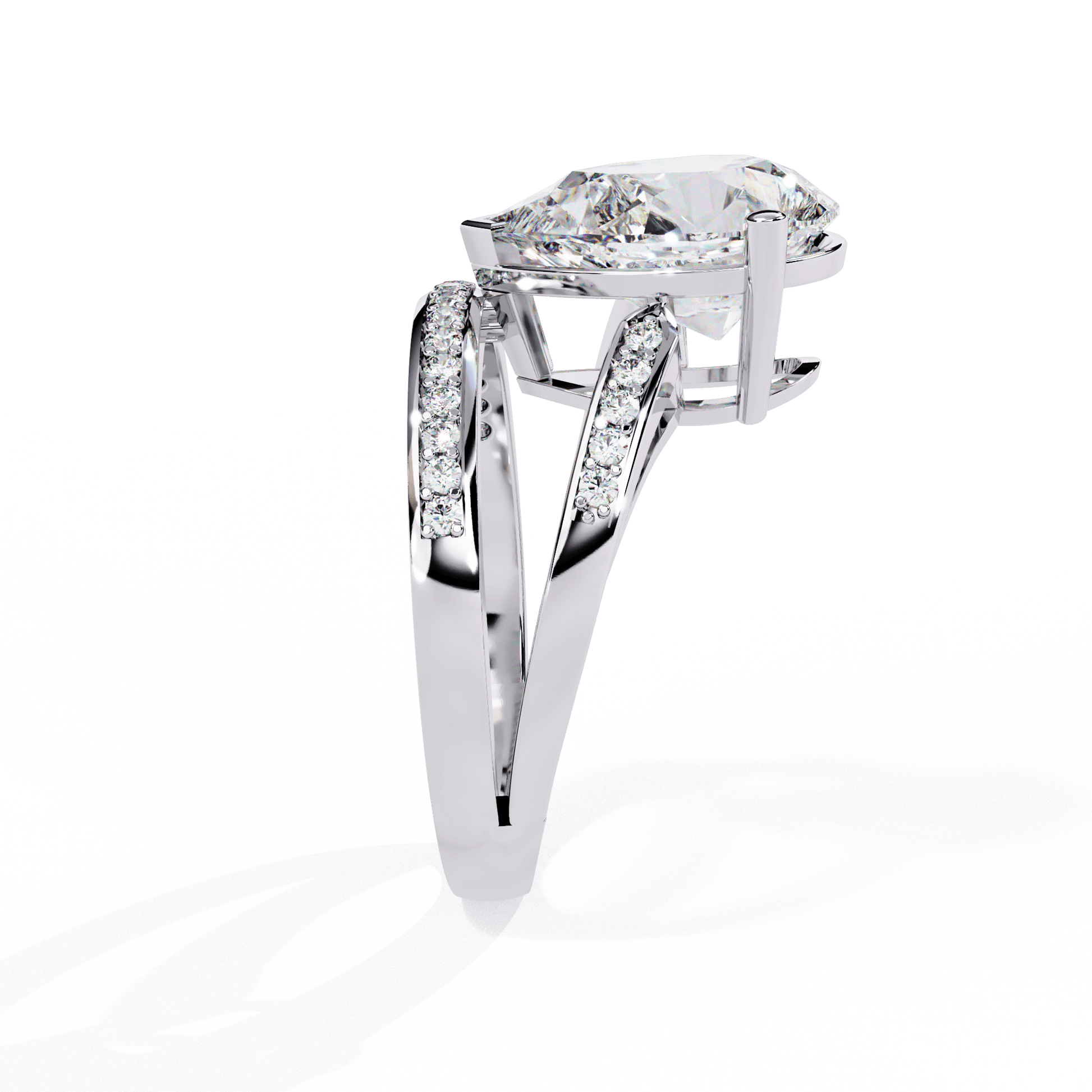Aziza — Pear cut lab grown and natural diamond engagement ring — split shank — Carat House