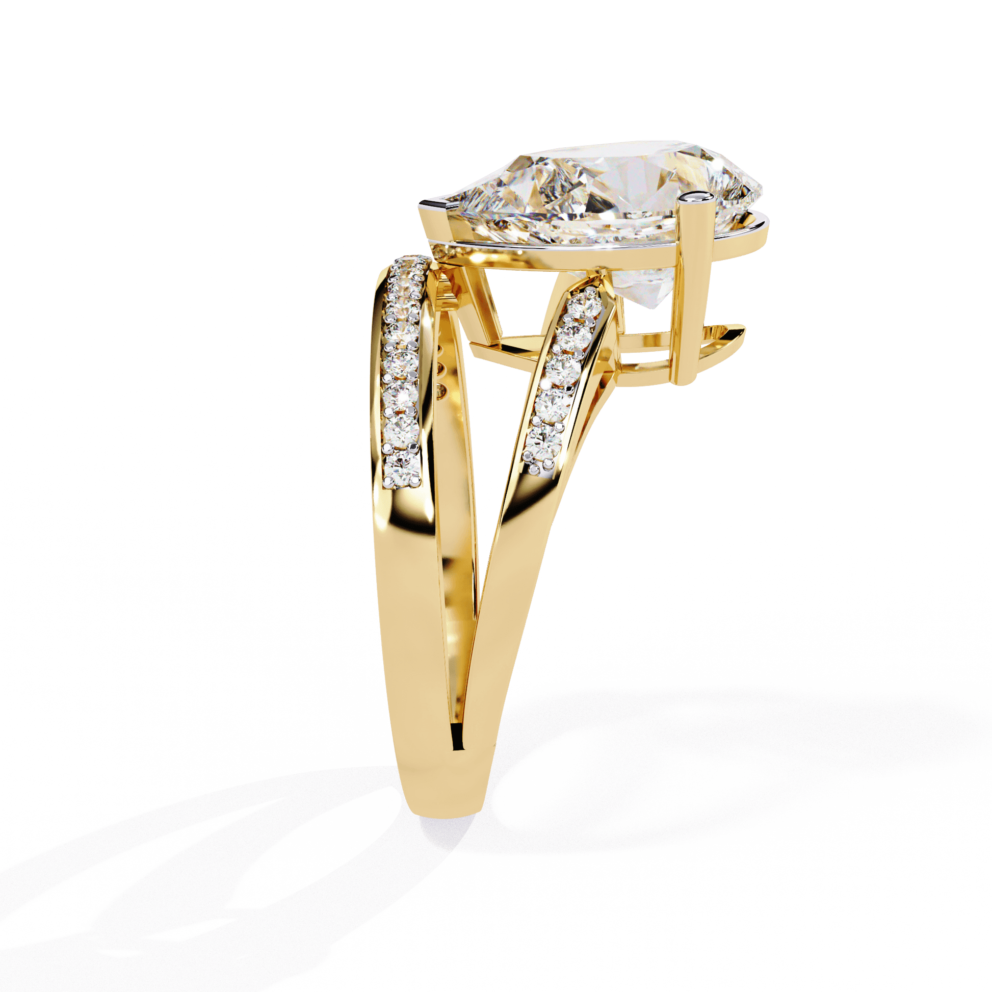 Aziza — Pear cut lab grown and natural diamond engagement ring — split shank — Carat House