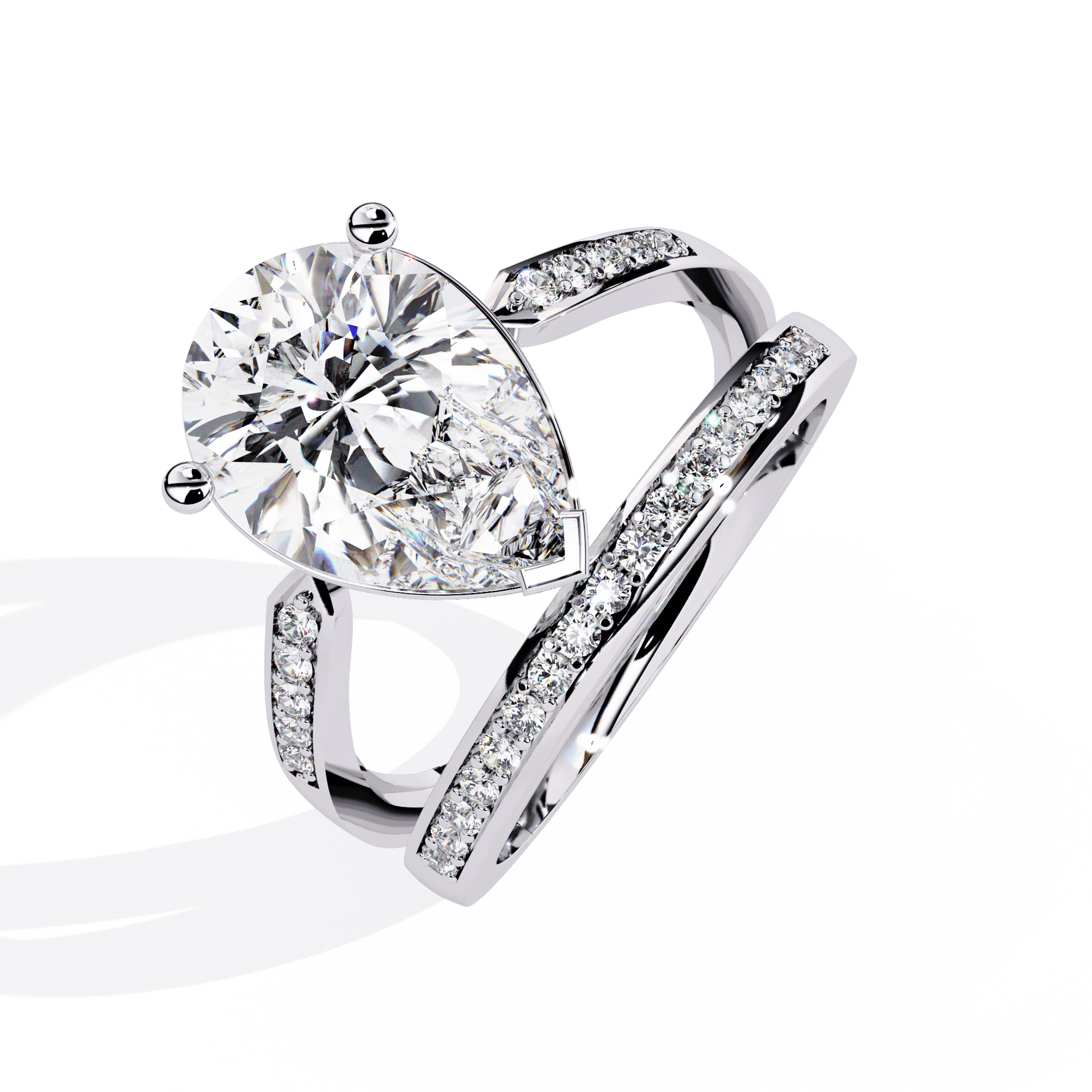 Aziza — Pear cut lab grown and natural diamond engagement ring — split shank — Carat House