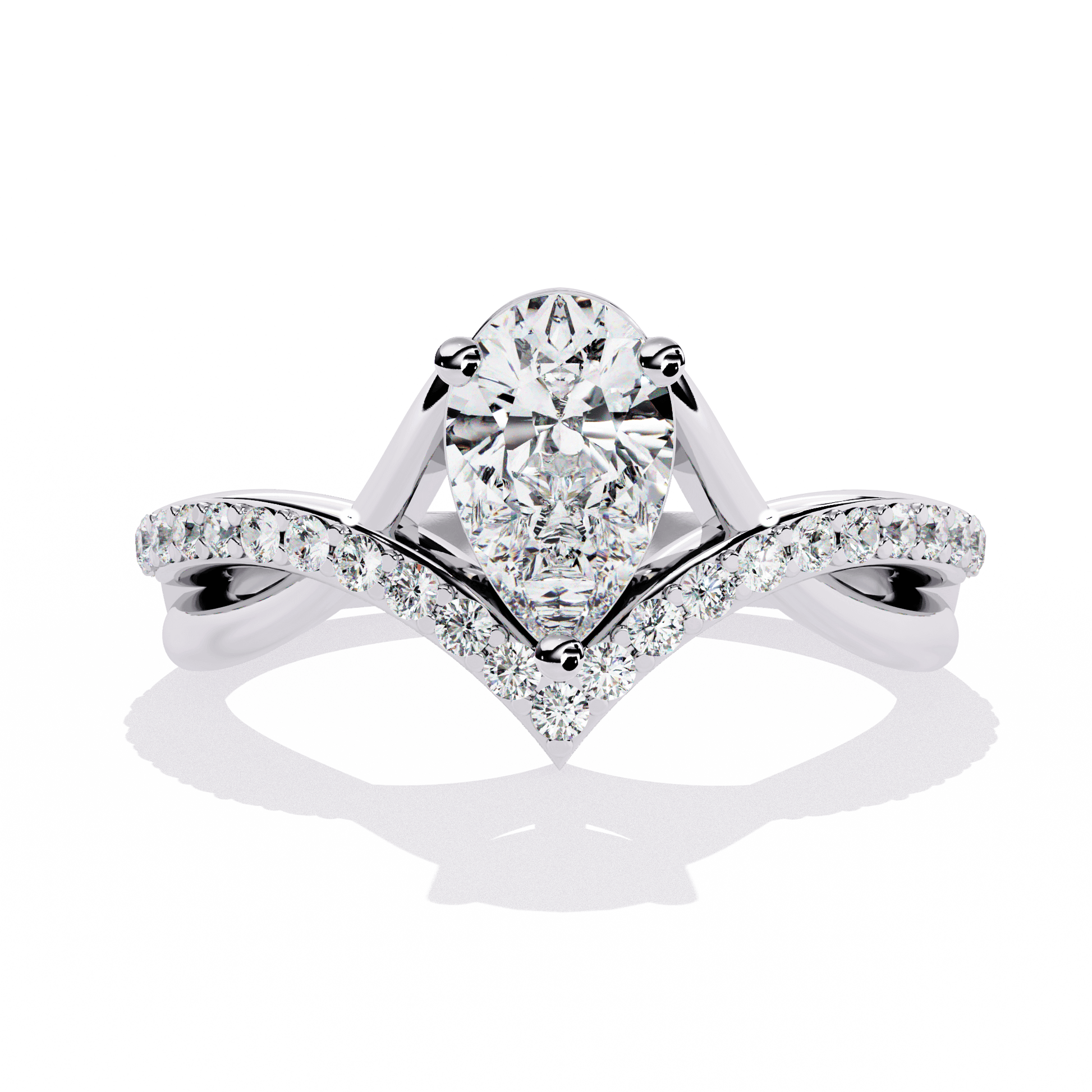 Jamila — Pear cut lab grown and natural diamond engagement ring — bezel, split shank — 18k white gold and platinum — Carat House