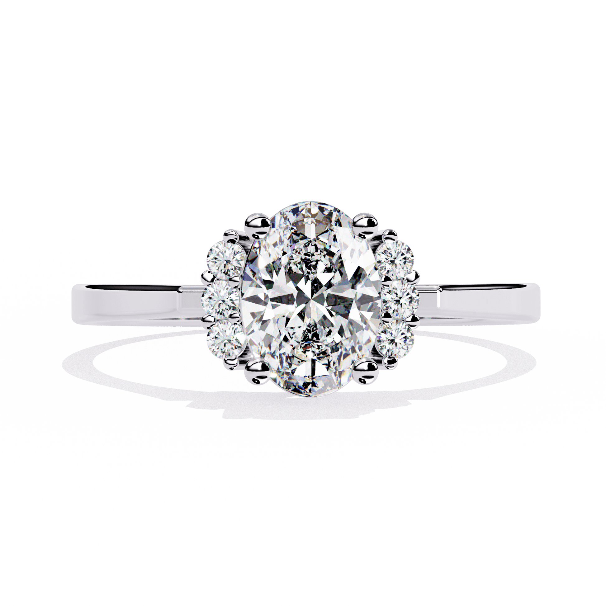 Aaliyah — Oval cut lab grown and natural diamond engagement ring — halo, cathedral — 18k white gold and platinum — Carat House