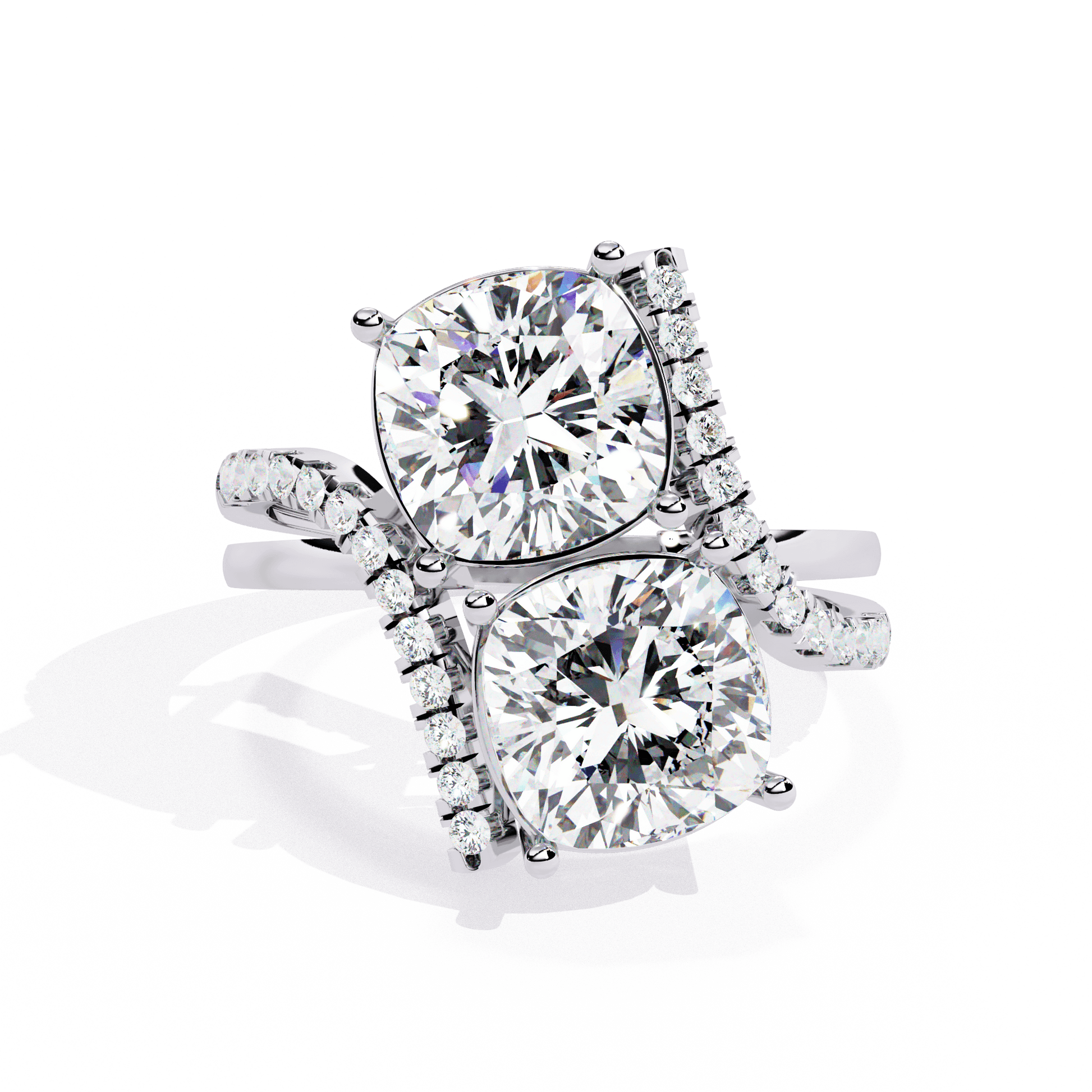 Azaria — Cushion cut lab grown diamond engagement ring — toi moi two stone — 18k white gold and platinum — Carat House