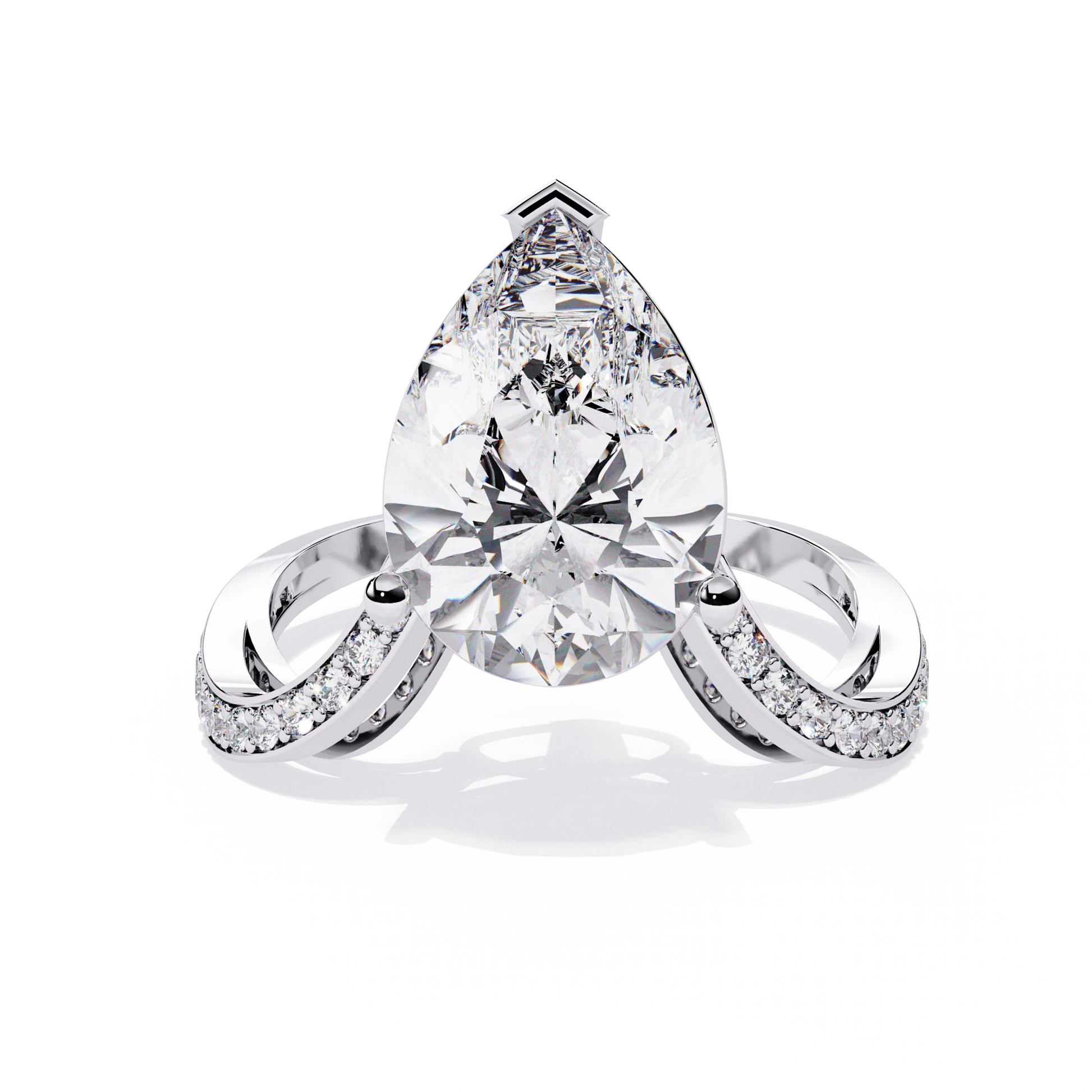 Lamia — Pear cut lab grown and natural diamond engagement ring — split shank — 18k white gold and platinum — Carat House