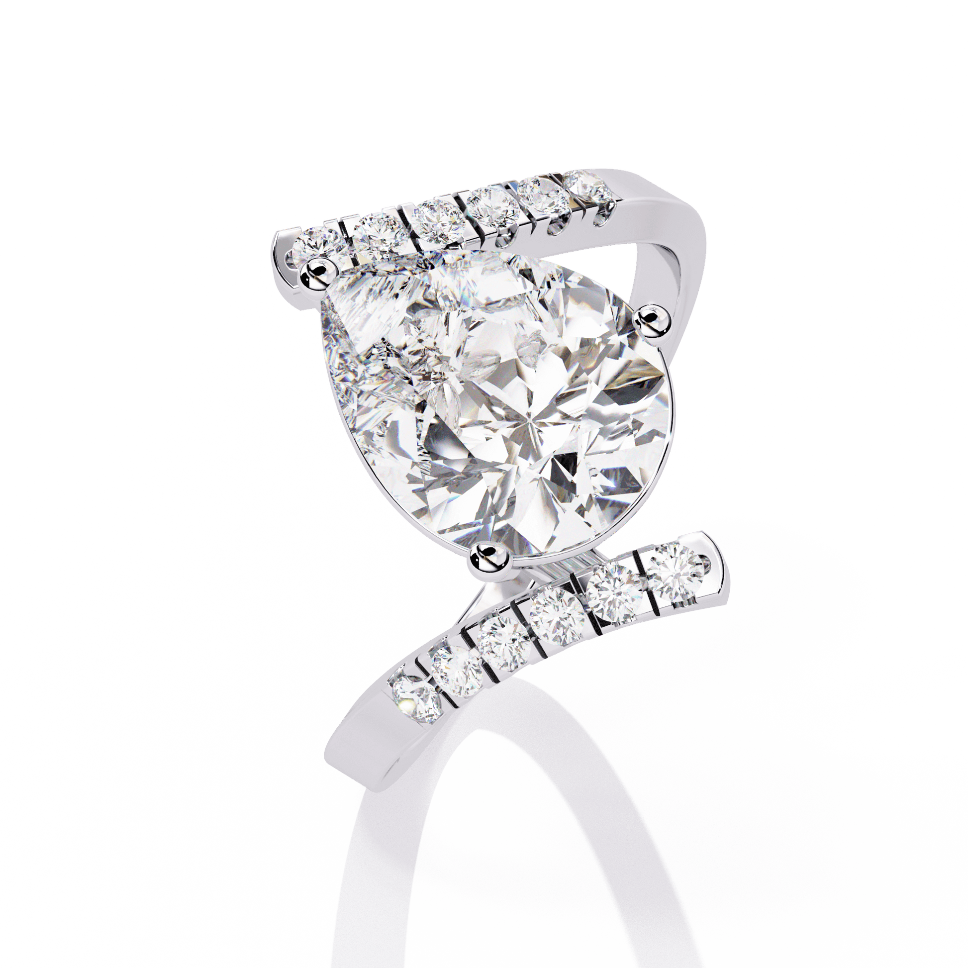 Rania — Pear cut lab grown and natural diamond engagement ring — pavé, bypass shank — Carat House