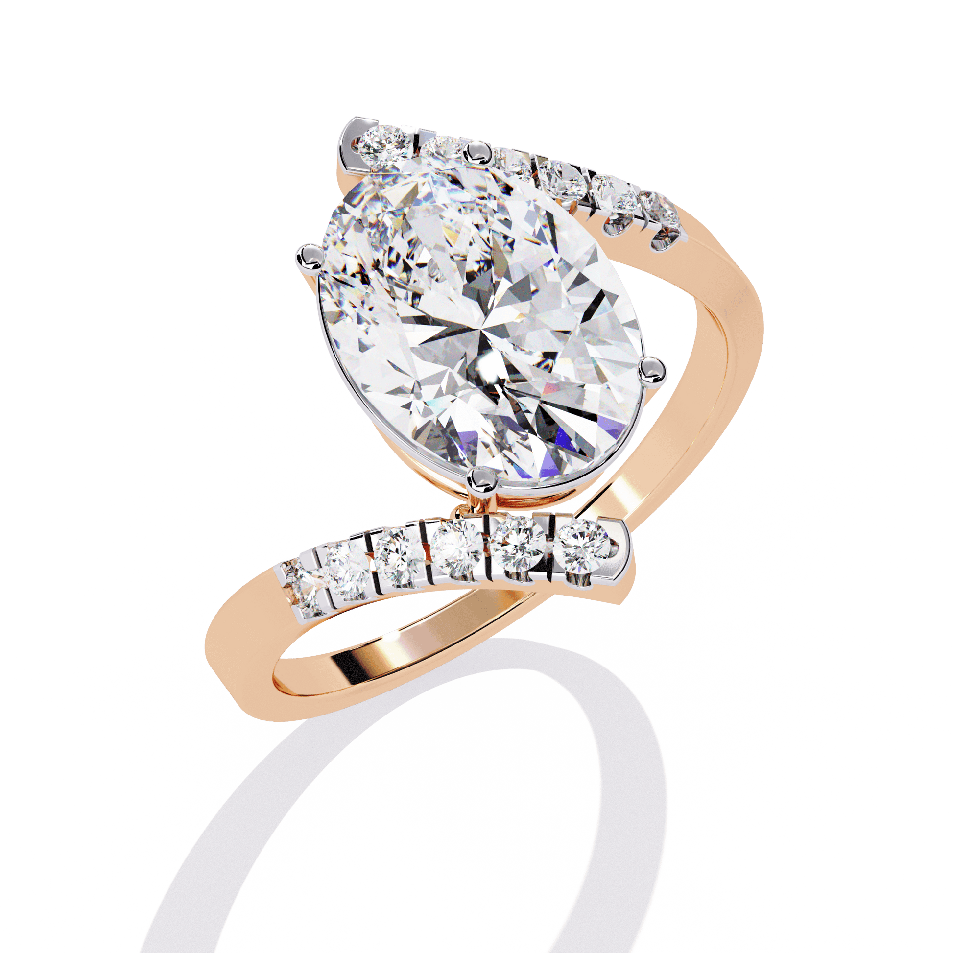 Adele — Oval cut lab grown and natural diamond engagement ring — pavé, bypass shank — Carat House
