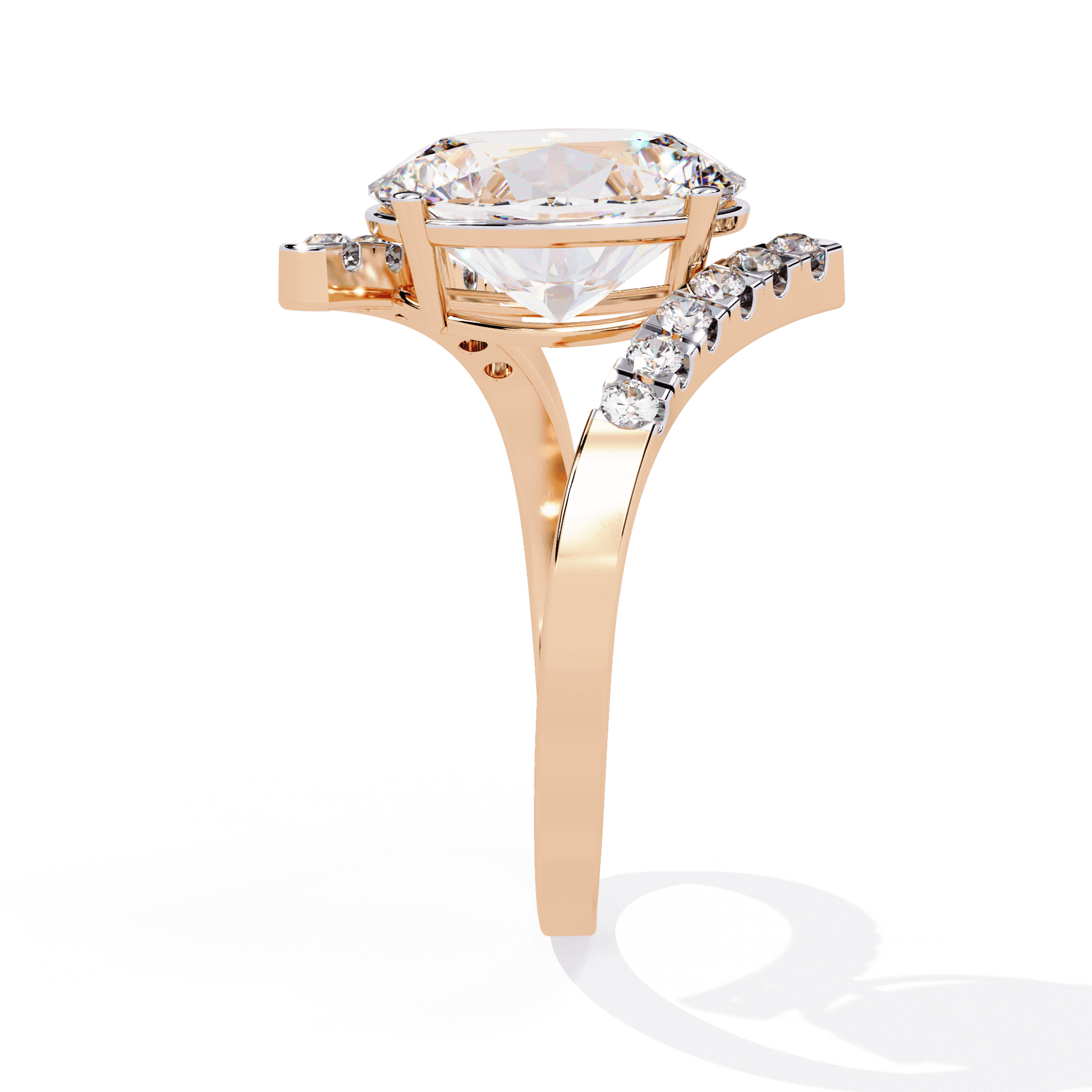 Adele — Oval cut lab grown and natural diamond engagement ring — pavé, bypass shank — Carat House