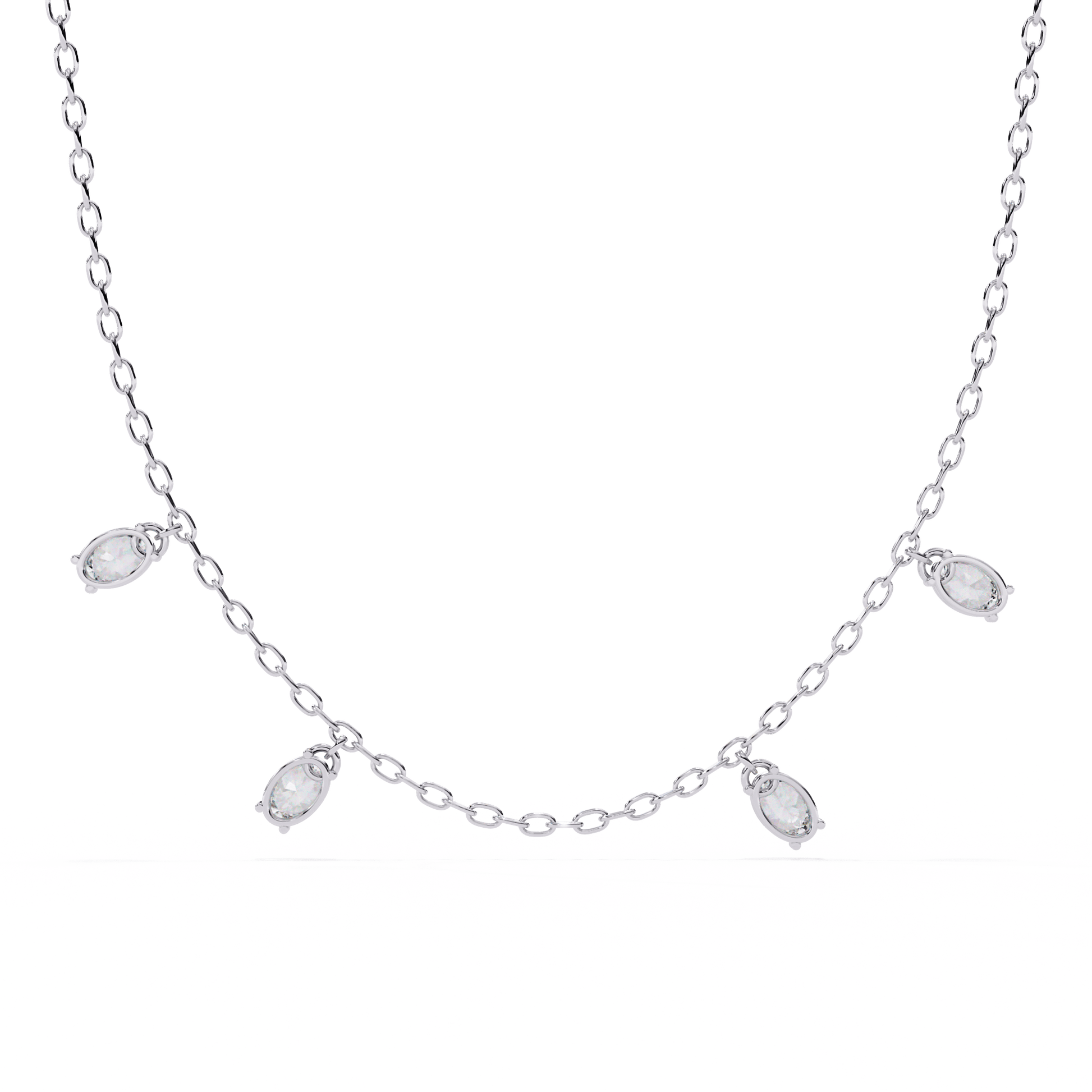 Oval-cut diamond floating necklace by Carat House Dubai featuring a delicate chain and sparkling diamond pendant.