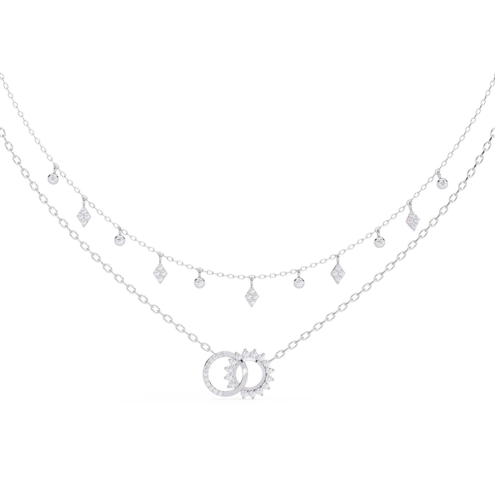 Miranda - Diamond Double Chain Necklace — diamond pendant necklace — lab grown diamond and natural diamond — 18k white gold — Carat House