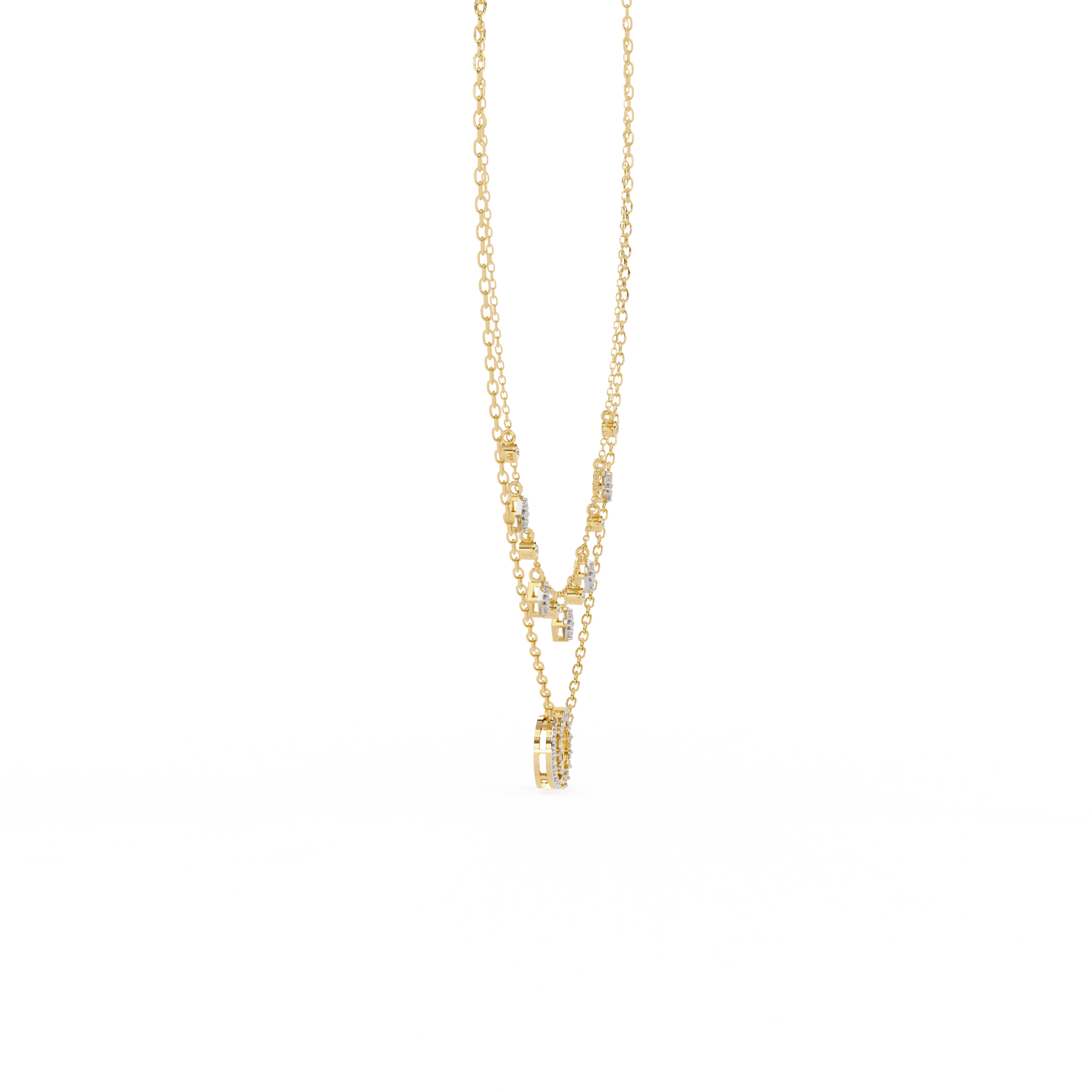 Miranda diamond double chain necklace by Carat House Dubai featuring sparkling diamond accents and layered chain design.